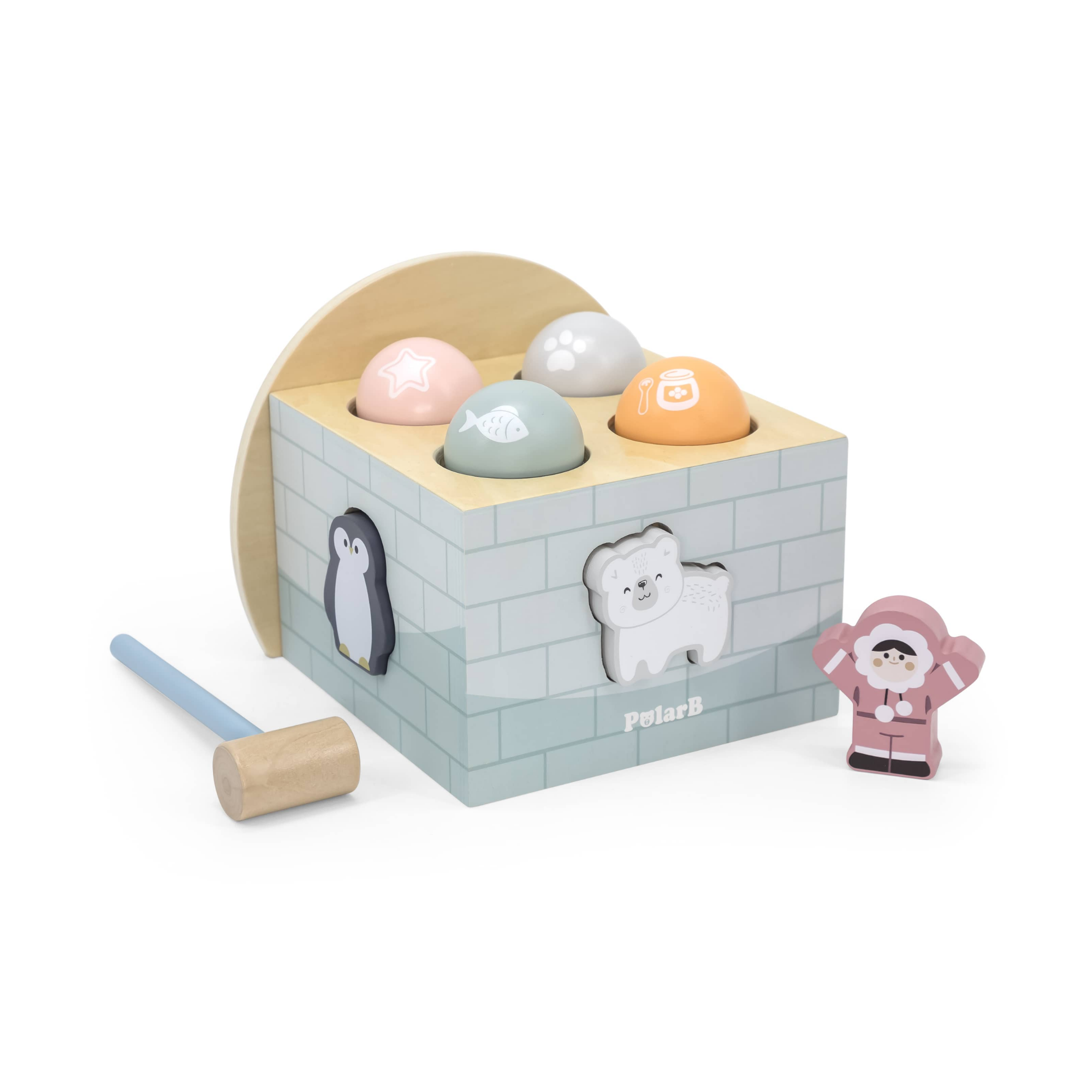 لعبة مطرقة بولار بي إيجلو وفرز الأشكال للأطفال الصغار، لعبة نشاط خشبية مع مطرقة وكرات وشخصيات، تشجع المهارات الحركية الدقيقة، مناسبة للأعمار من 18 شهرًا فما فوق