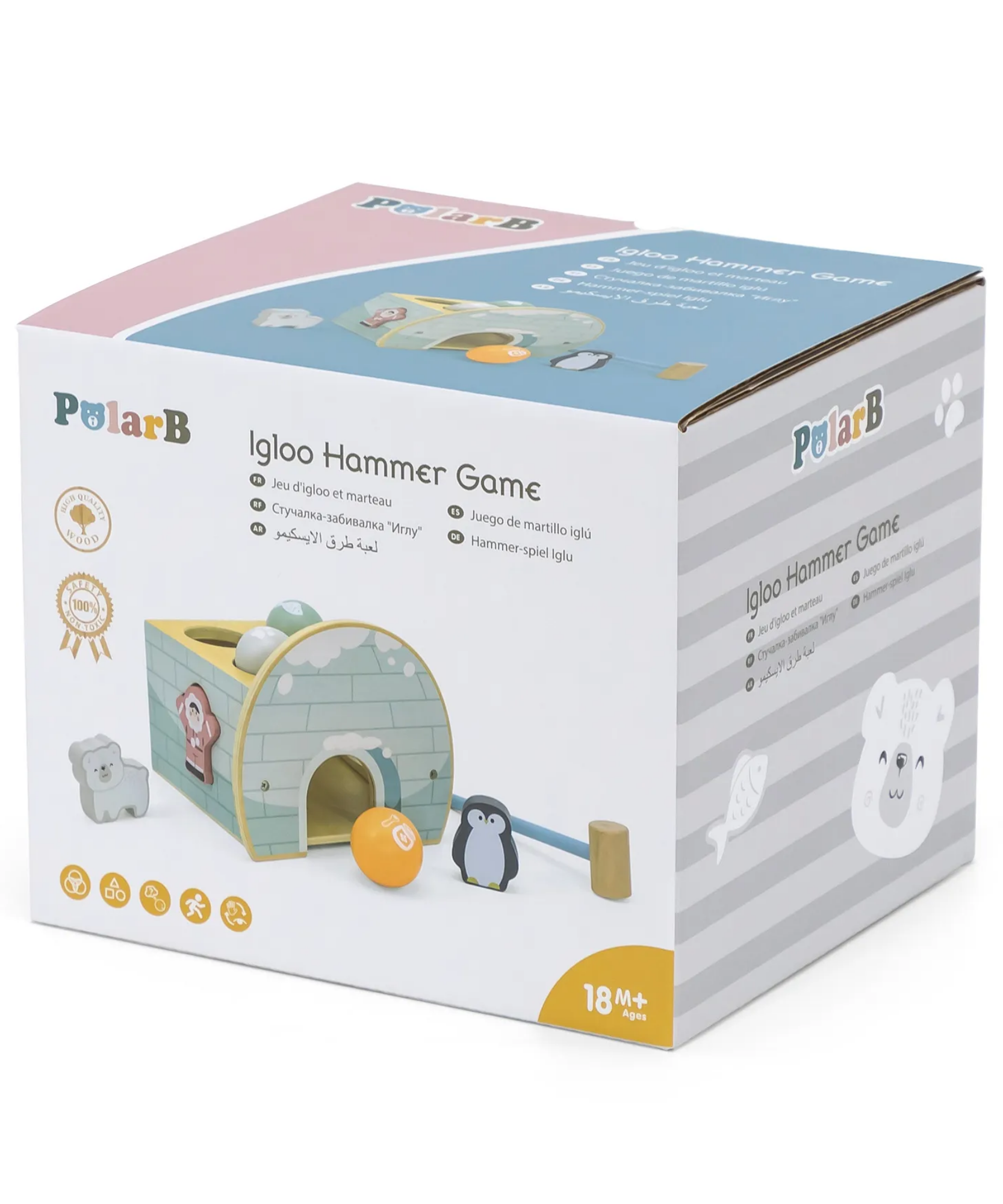 لعبة مطرقة بولار بي إيجلو وفرز الأشكال للأطفال الصغار، لعبة نشاط خشبية مع مطرقة وكرات وشخصيات، تشجع المهارات الحركية الدقيقة، مناسبة للأعمار من 18 شهرًا فما فوق