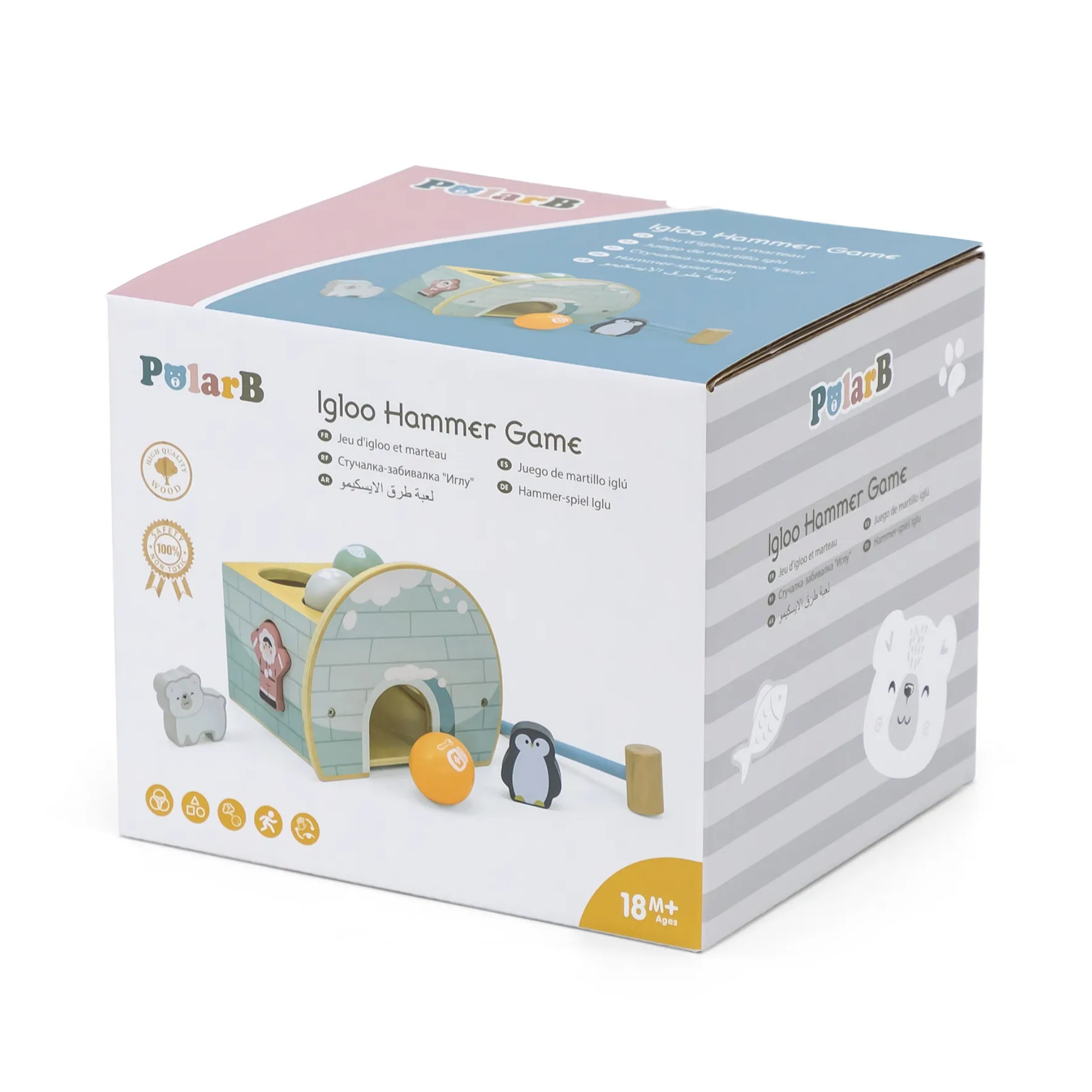 لعبة مطرقة بولار بي إيجلو وفرز الأشكال للأطفال الصغار، لعبة نشاط خشبية مع مطرقة وكرات وشخصيات، تشجع المهارات الحركية الدقيقة، مناسبة للأعمار من 18 شهرًا فما فوق