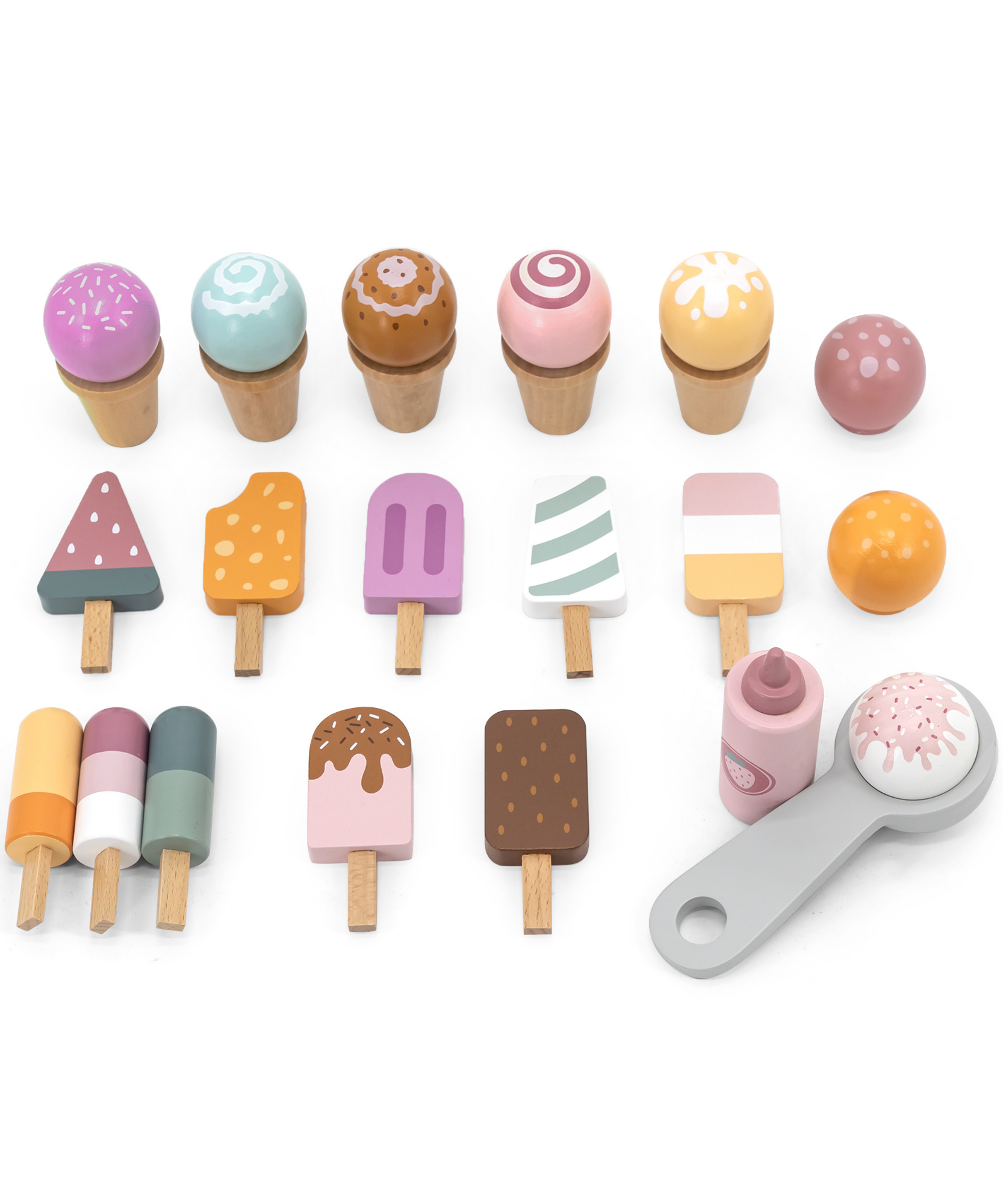 عربة الآيس كريم الخشبية PolarB، عربة لعب تظاهرية كبيرة مع مغرفة مغناطيسية وأقماع ومصاصات وسبورة، لعبة لعب الأدوار للأطفال من سن 3 سنوات فما فوق