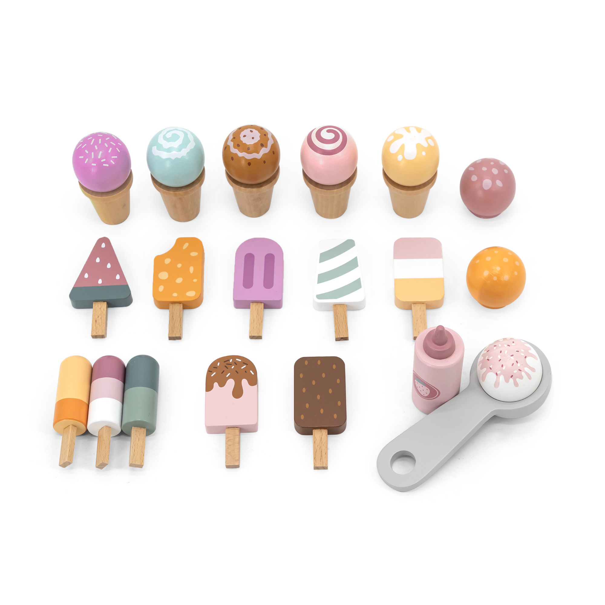 عربة الآيس كريم الخشبية PolarB، عربة لعب تظاهرية كبيرة مع مغرفة مغناطيسية وأقماع ومصاصات وسبورة، لعبة لعب الأدوار للأطفال من سن 3 سنوات فما فوق