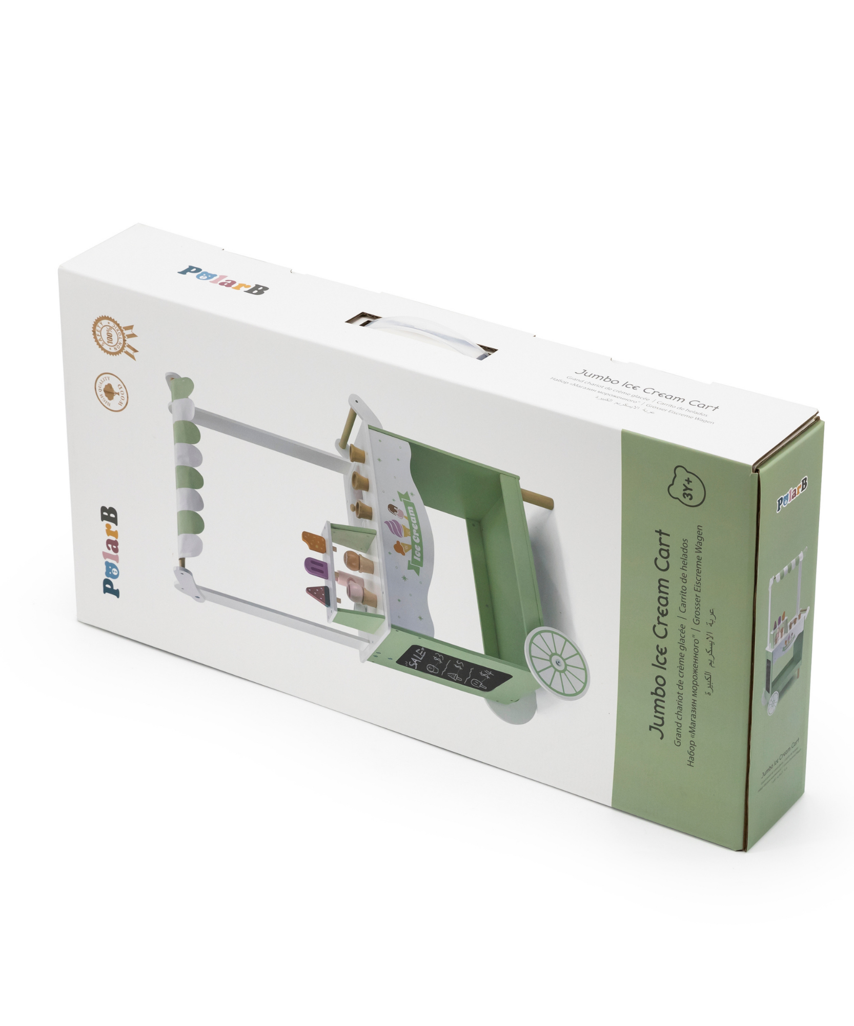 عربة الآيس كريم الخشبية PolarB، عربة لعب تظاهرية كبيرة مع مغرفة مغناطيسية وأقماع ومصاصات وسبورة، لعبة لعب الأدوار للأطفال من سن 3 سنوات فما فوق