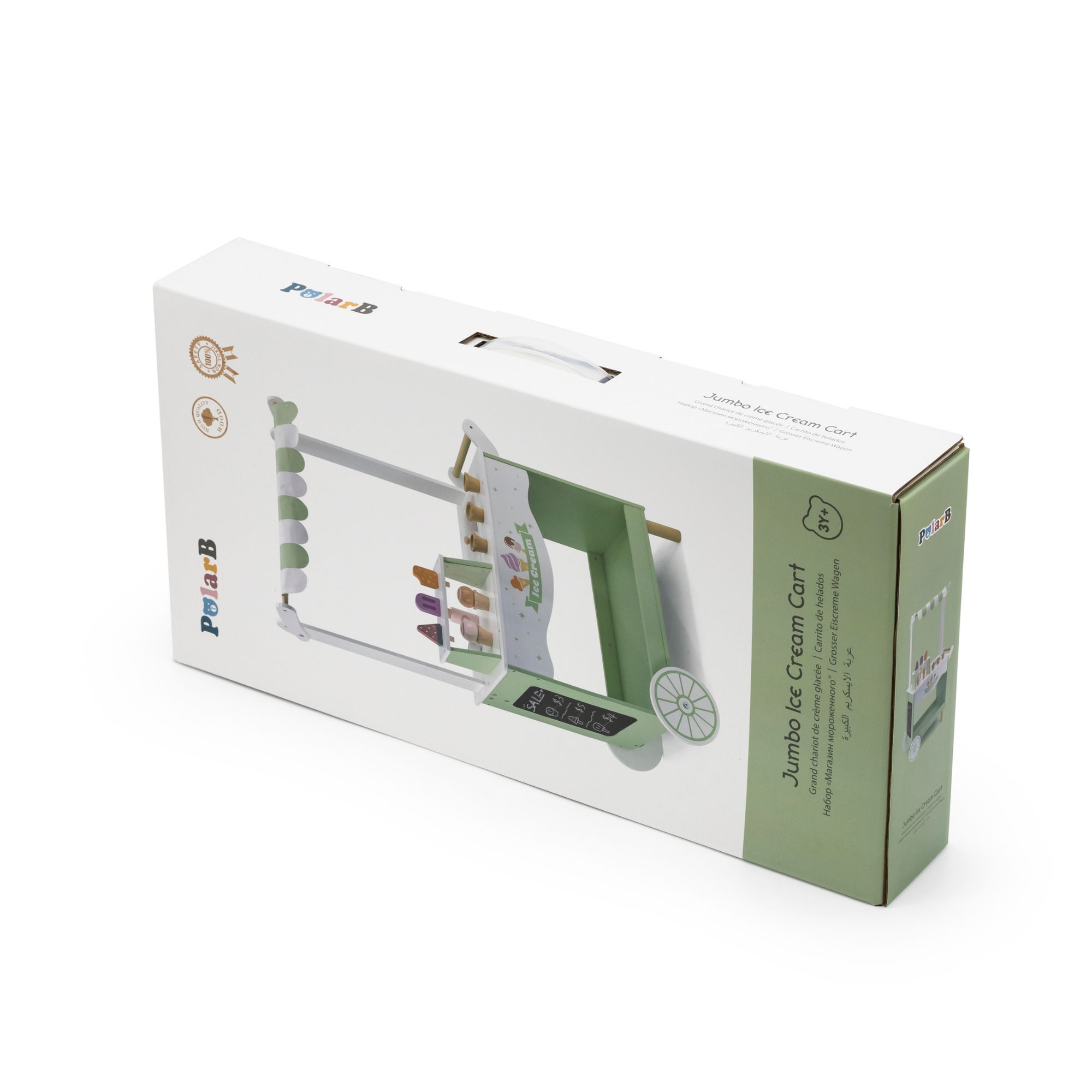 عربة الآيس كريم الخشبية PolarB، عربة لعب تظاهرية كبيرة مع مغرفة مغناطيسية وأقماع ومصاصات وسبورة، لعبة لعب الأدوار للأطفال من سن 3 سنوات فما فوق