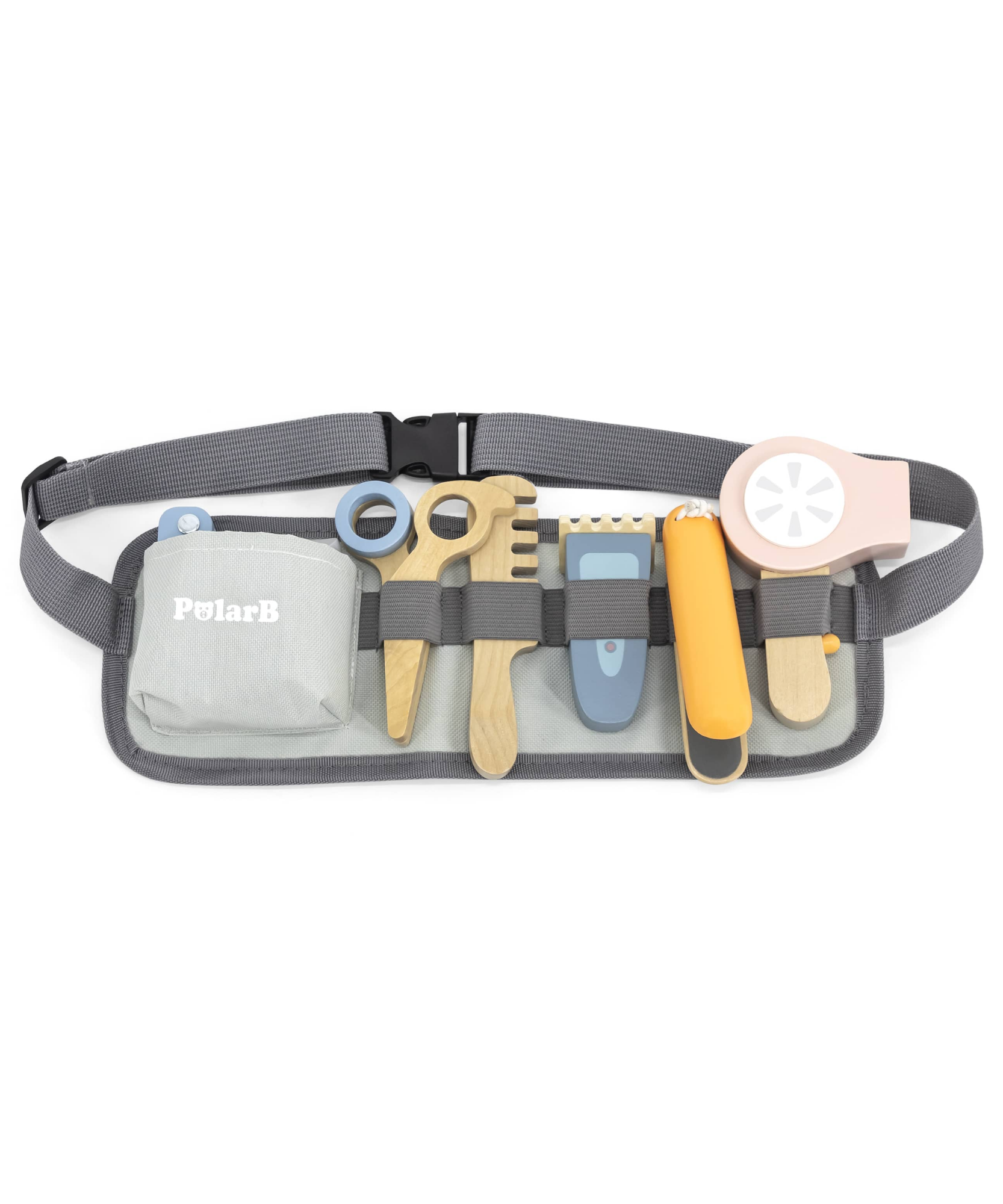 مجموعة تصفيف الشعر الخشبية من PolarB للأطفال، لعبة تصفيف الشعر التظاهري مع حزام قابل للتعديل، ومقص، ومشط، ومجفف شعر، وإكسسوارات، للأعمار من 3 سنوات فما فوق