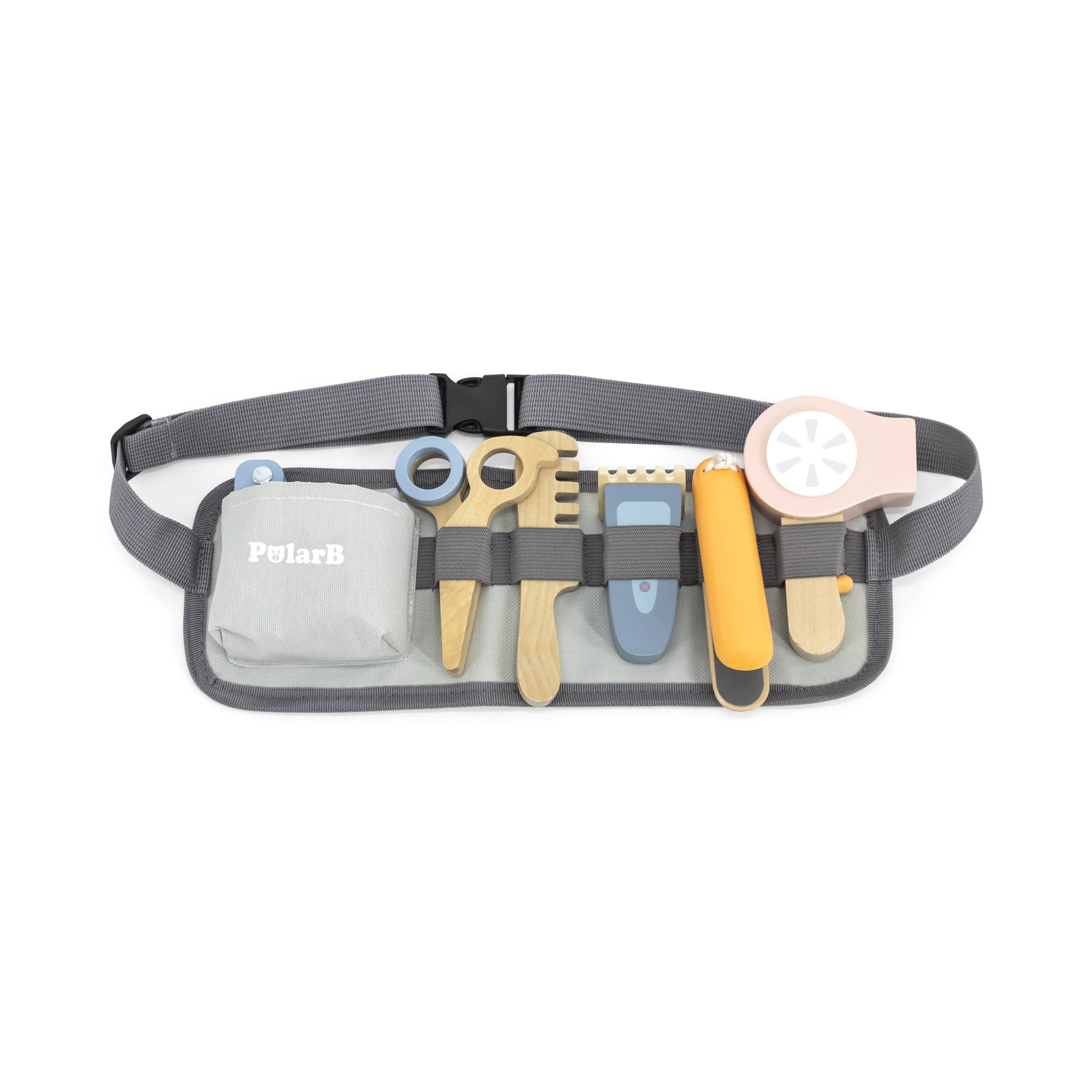 مجموعة تصفيف الشعر الخشبية من PolarB للأطفال، لعبة تصفيف الشعر التظاهري مع حزام قابل للتعديل، ومقص، ومشط، ومجفف شعر، وإكسسوارات، للأعمار من 3 سنوات فما فوق