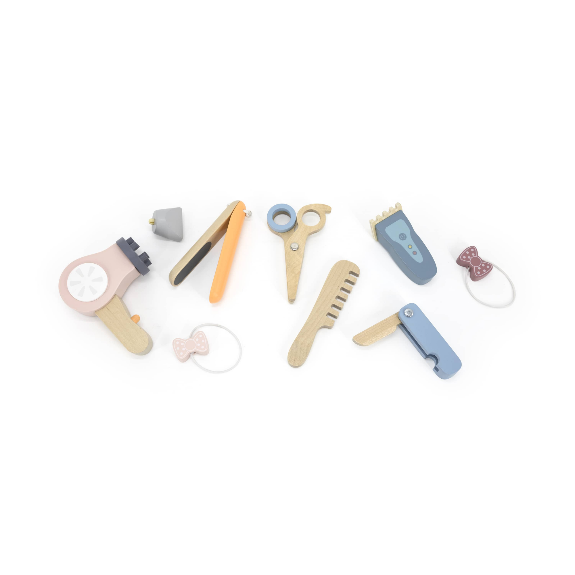 مجموعة تصفيف الشعر الخشبية من PolarB للأطفال، لعبة تصفيف الشعر التظاهري مع حزام قابل للتعديل، ومقص، ومشط، ومجفف شعر، وإكسسوارات، للأعمار من 3 سنوات فما فوق