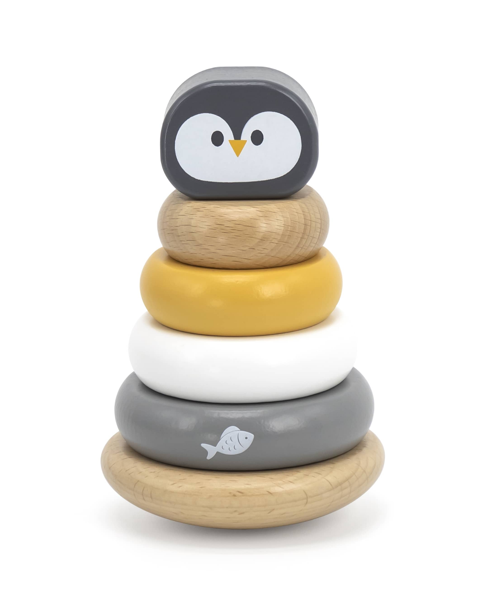 لعبة فرز وتكديس خشبية على شكل بطريق من PolarB مع قاعدة هزازة و4 حلقات للأطفال الصغار، من عمر 12 شهرًا فما فوق