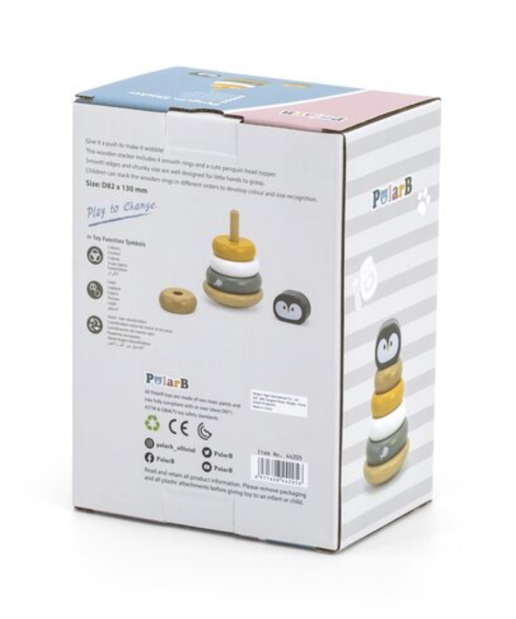 لعبة فرز وتكديس خشبية على شكل بطريق من PolarB مع قاعدة هزازة و4 حلقات للأطفال الصغار، من عمر 12 شهرًا فما فوق