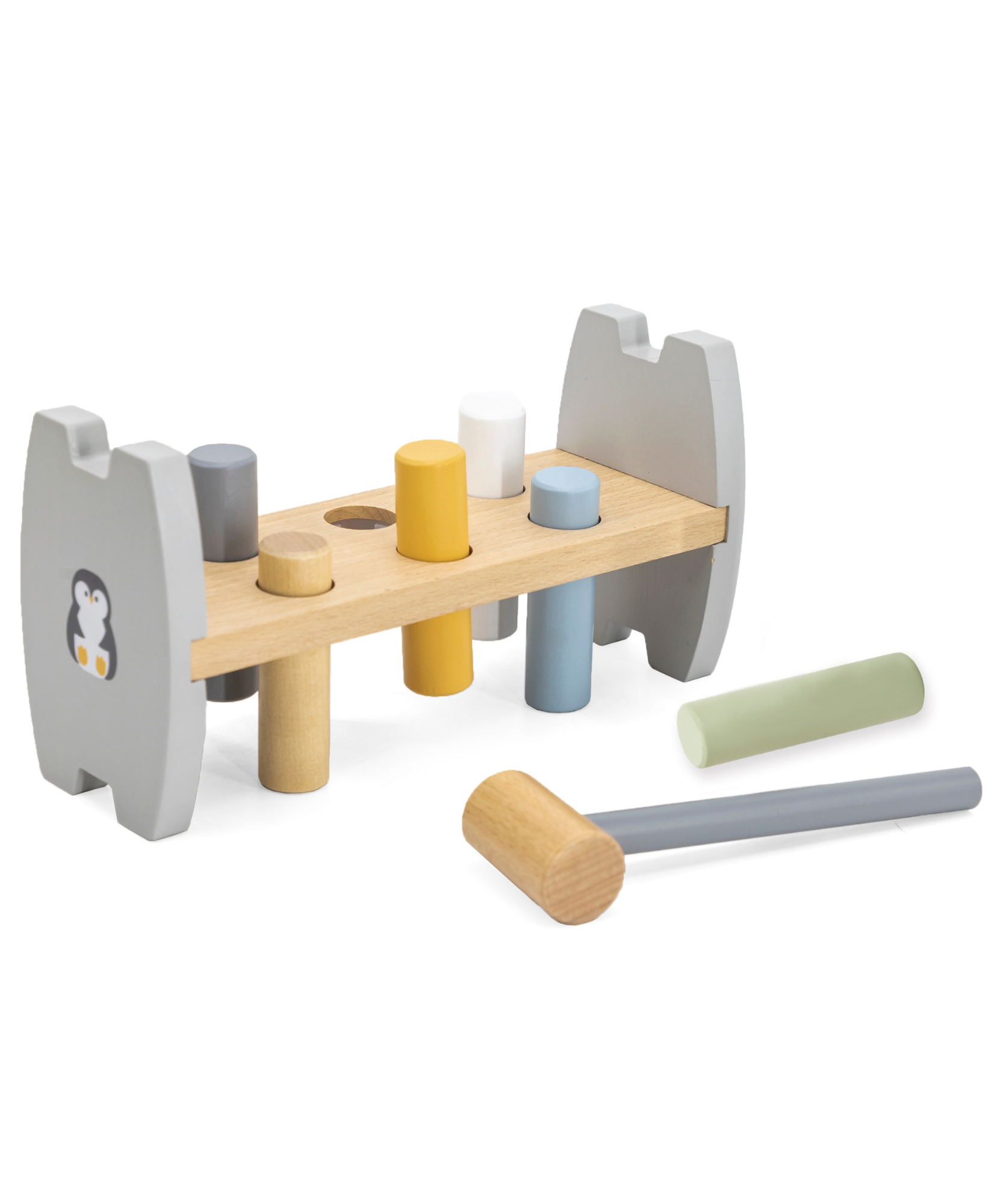 مقعد التكديس والضرب من PolarB Penguin، لعبة خشبية للأطفال 2 في 1 مع مقعد التكديس والضرب، تنمي المهارات الحركية الدقيقة والتنسيق بين اليد والعين، للأعمار من 12 شهرًا فما فوق