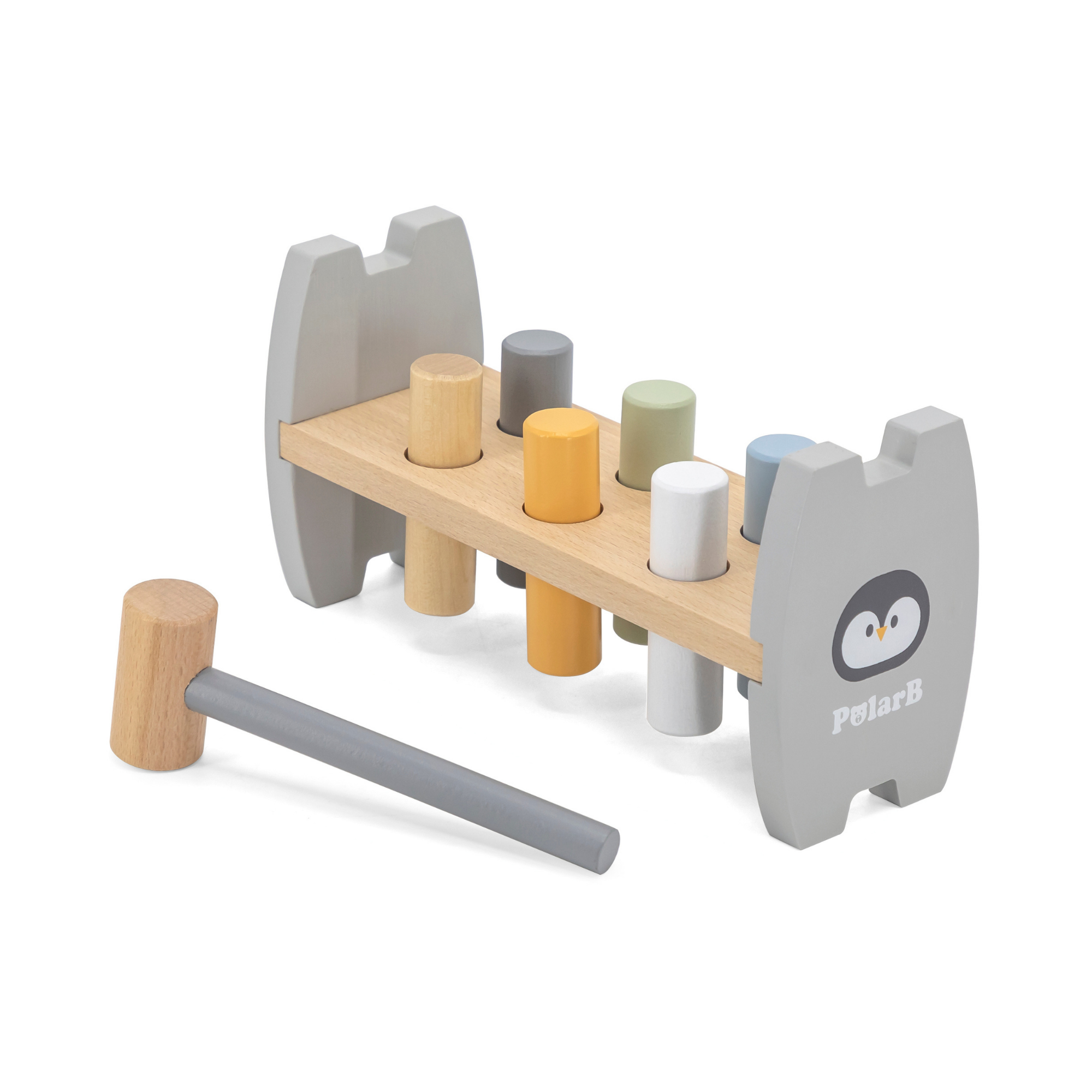 مقعد التكديس والضرب من PolarB Penguin، لعبة خشبية للأطفال 2 في 1 مع مقعد التكديس والضرب، تنمي المهارات الحركية الدقيقة والتنسيق بين اليد والعين، للأعمار من 12 شهرًا فما فوق