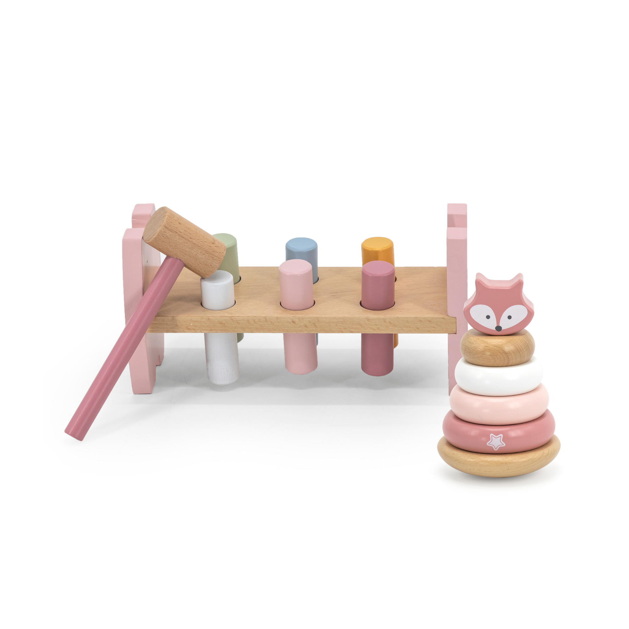 لعبة مقعد التكديس والضرب من PolarB Fox للأطفال الصغار، لعبة خشبية 2 في 1 لتنمية المهارات الحركية الدقيقة للأطفال، وتنمية مهارات التعرف على الألوان والتنسيق، للأعمار من 12 شهرًا فما فوق