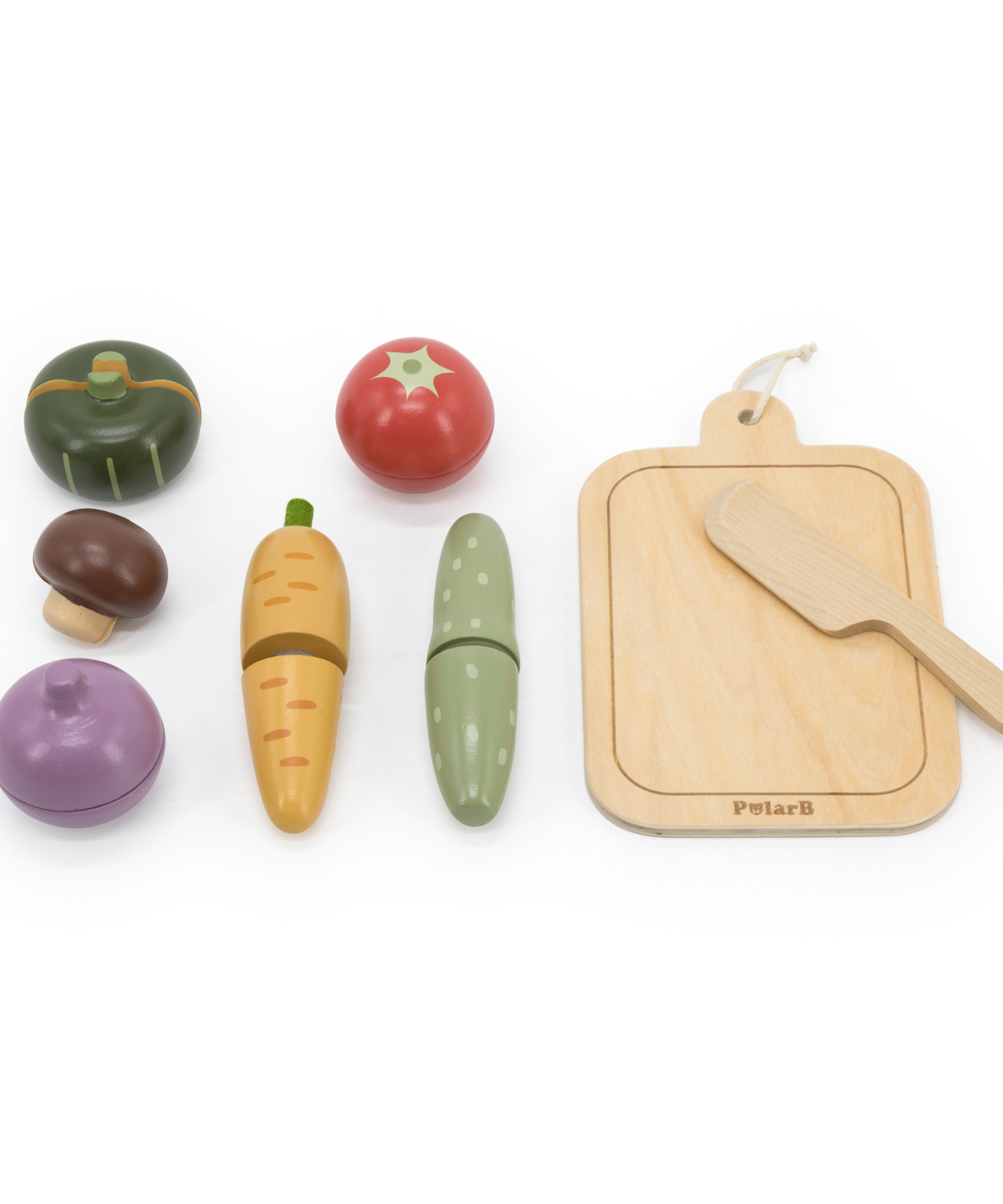 PolarB Wooden Vegetable Chopping Board Set, Pretend Play Cutting Toy with Knife and Board, Montessori Kitchen Learning Toy for Toddlers Ages 18 Months+