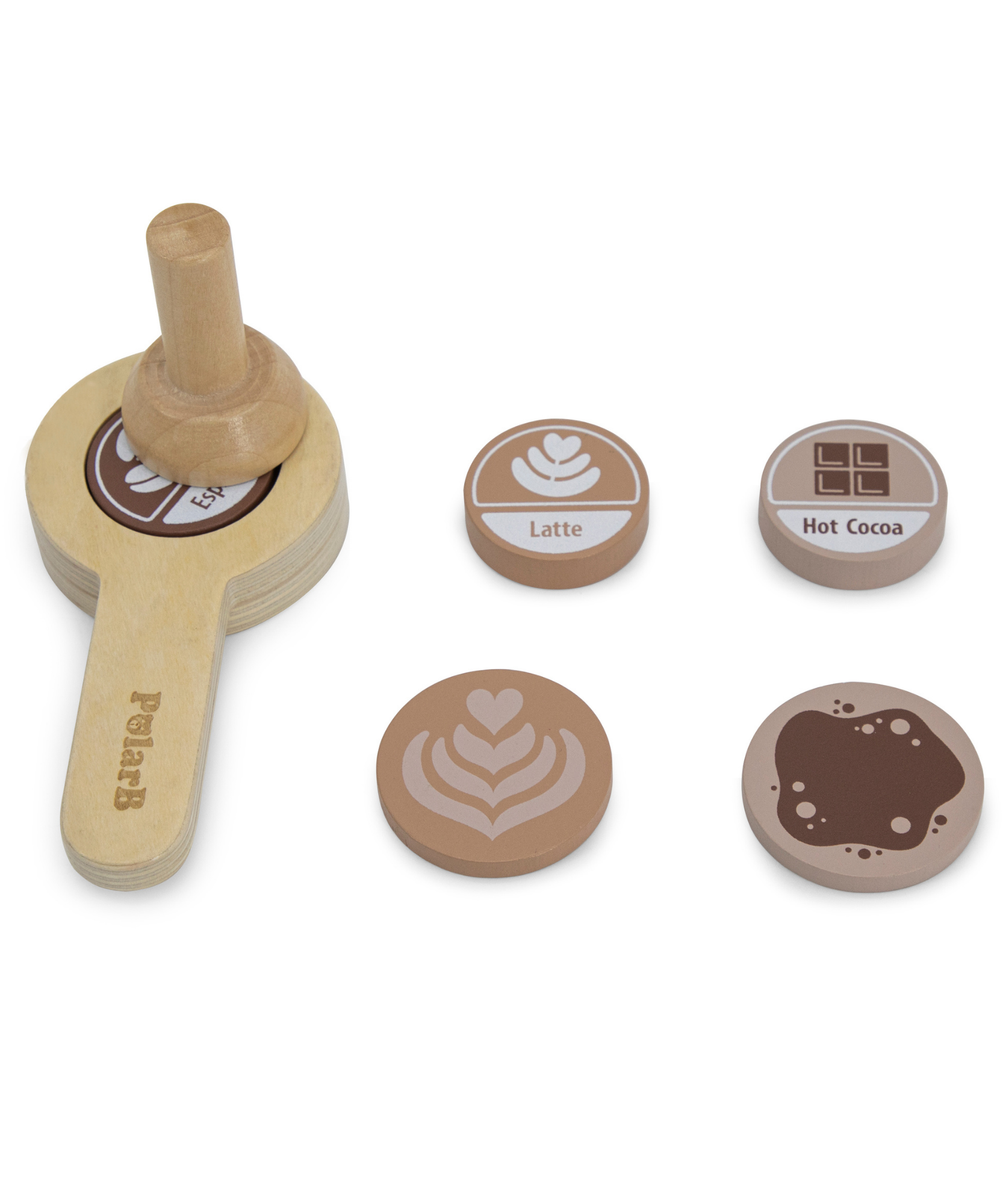 PolarB Wooden Coffee Machine Toy for Kids, Pretend Play Cafe Set with Cup, Saucer, Coffee Pods and Accessories, Role Play Barista Toy for Ages 3 and Up
