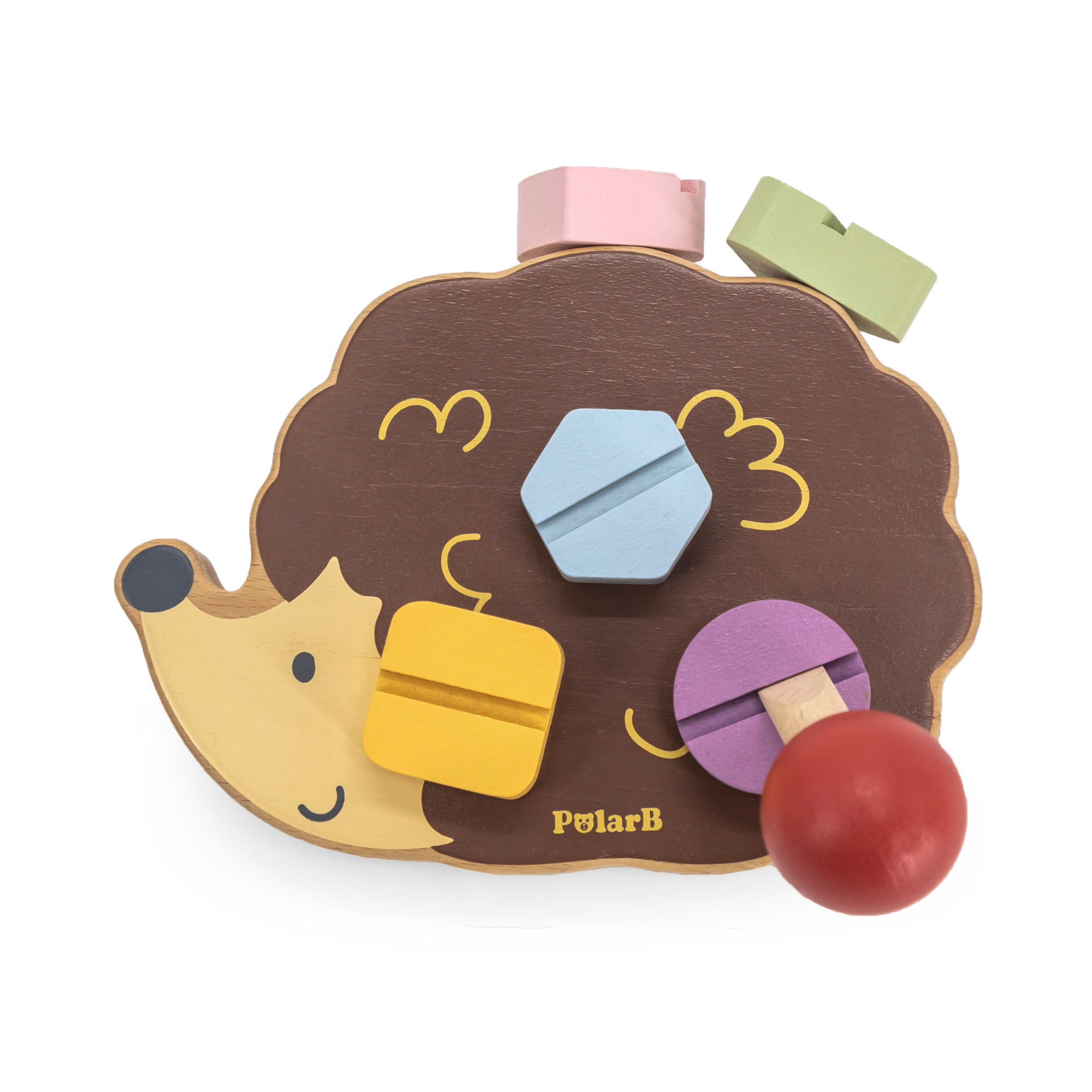 لعبة القنفذ الخشبية PolarB مع عجلة فرز الأشكال، لعبة تعليمية غير سامة مستوحاة من مونتيسوري للأطفال الصغار، تعزز المهارات الحركية والتنسيق، متعددة الألوان، من عمر 24 شهرًا فما فوق