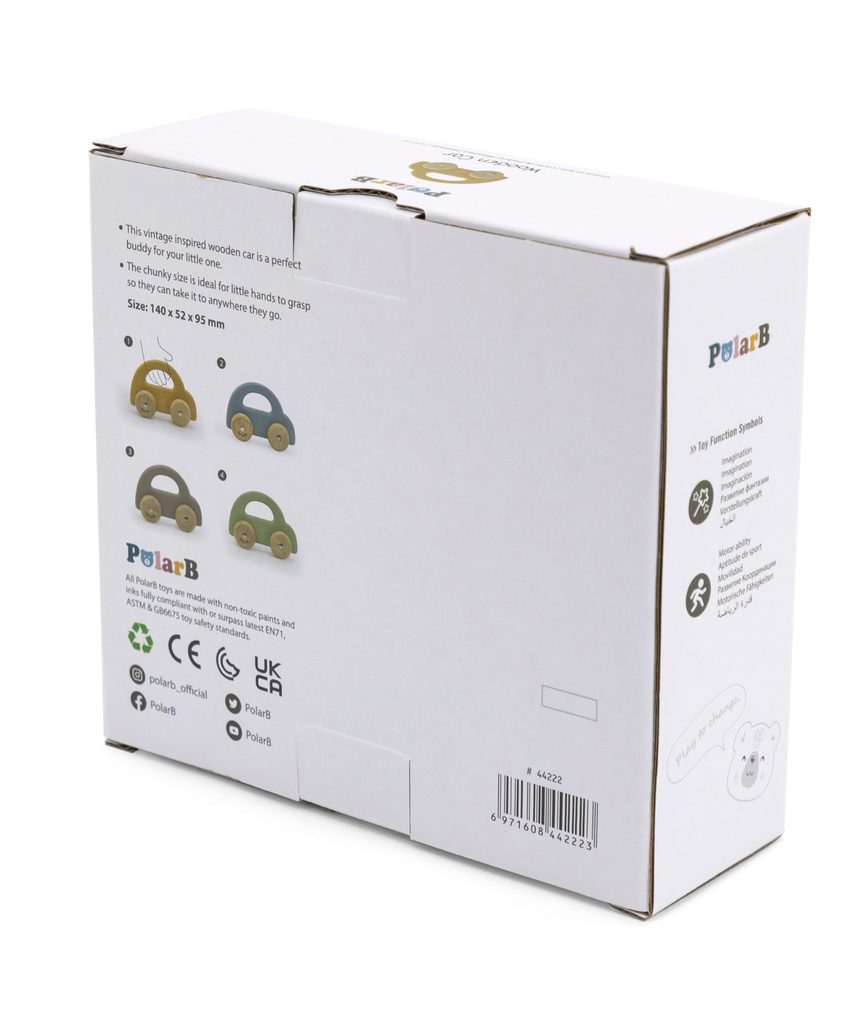 PolarB Wooden Car Push and Pull Toy for Babies, Montessori-Inspired Natural Wood Vehicle with Smooth Wheels, Pastel Tones, Safe for 6 Months and Up, Yellow