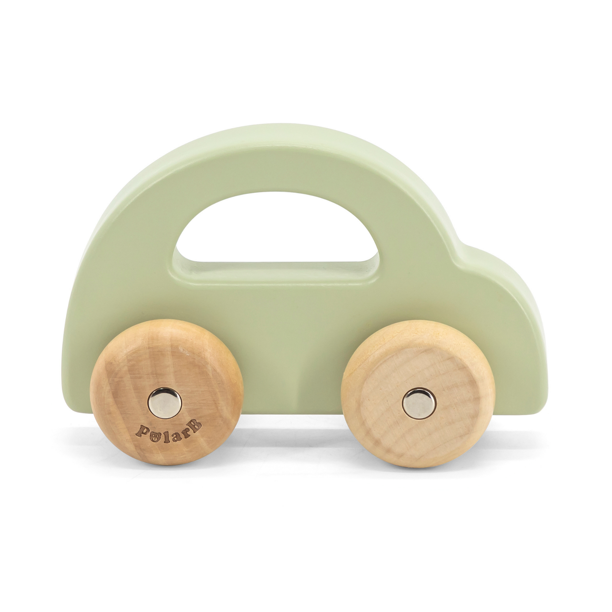 PolarB Wooden Car Push and Pull Toy for Babies, Montessori-Inspired Natural Wood Vehicle with Smooth Wheels, Pastel Tones, Safe for 6 Months and Up, Green