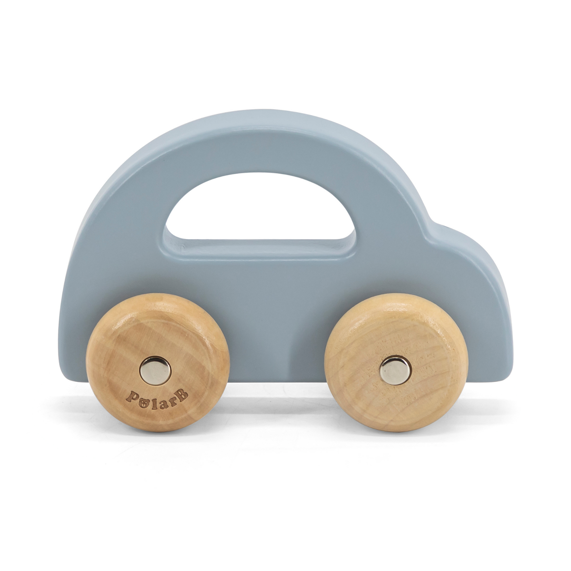 PolarB Wooden Car Push and Pull Toy for Babies, Montessori-Inspired Natural Wood Vehicle with Smooth Wheels, Pastel Tones, Safe for 6 Months and Up, Blue