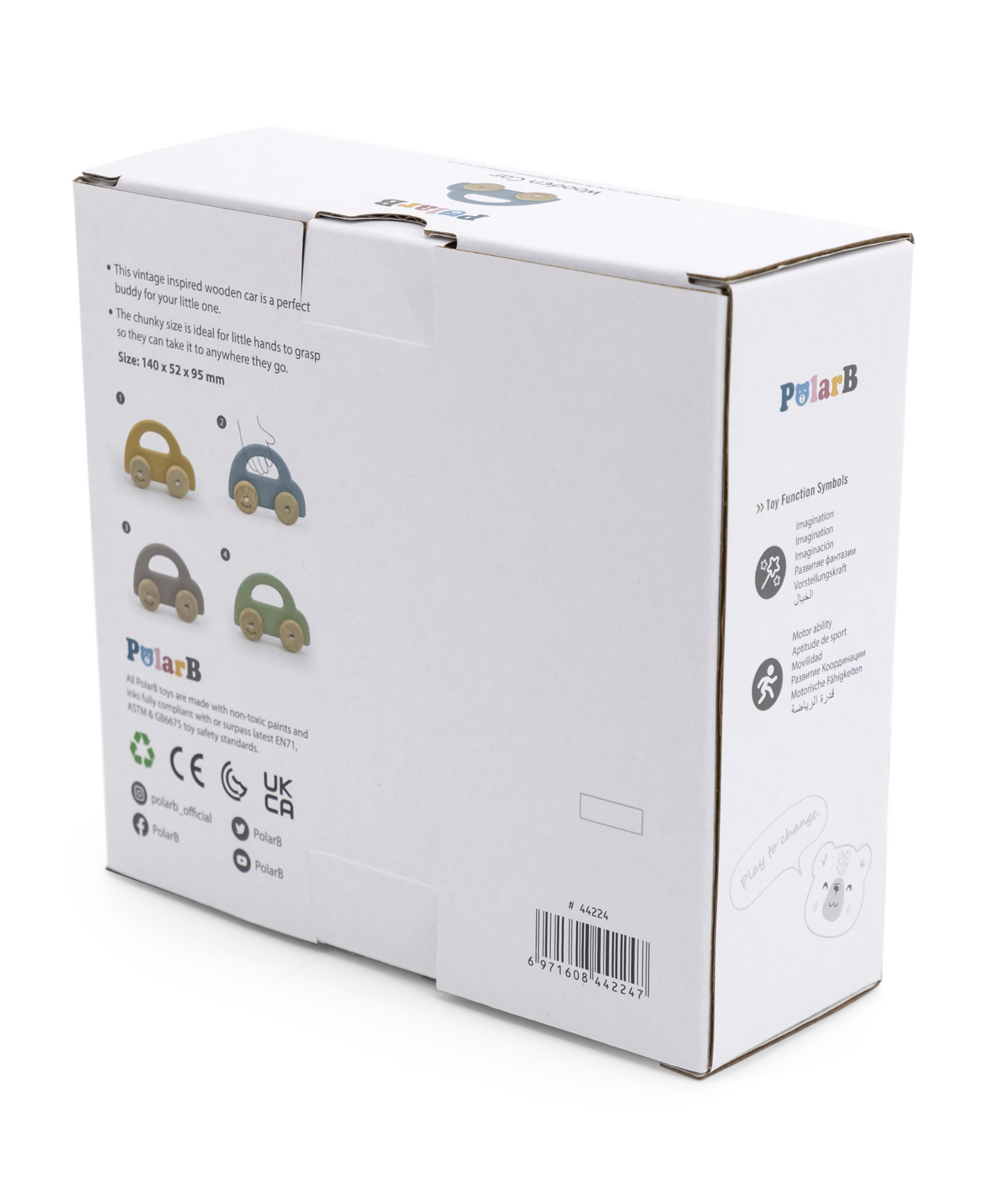 PolarB Wooden Car Push and Pull Toy for Babies, Montessori-Inspired Natural Wood Vehicle with Smooth Wheels, Pastel Tones, Safe for 6 Months and Up, Blue