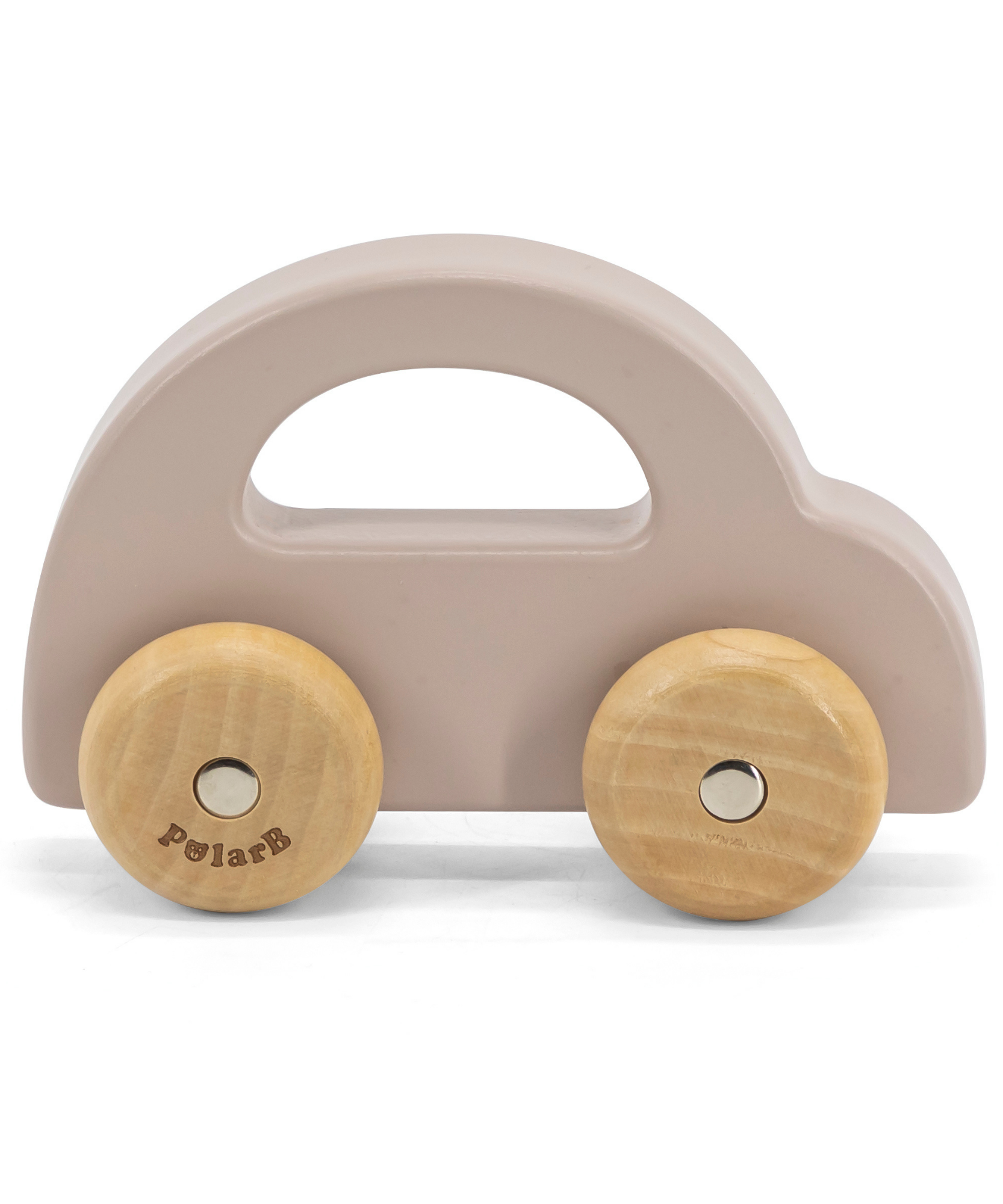 PolarB Wooden Car Push and Pull Toy for Babies, Montessori-Inspired Natural Wood Vehicle with Smooth Wheels, Pastel Tones, Safe for 6 Months and Up, Brown