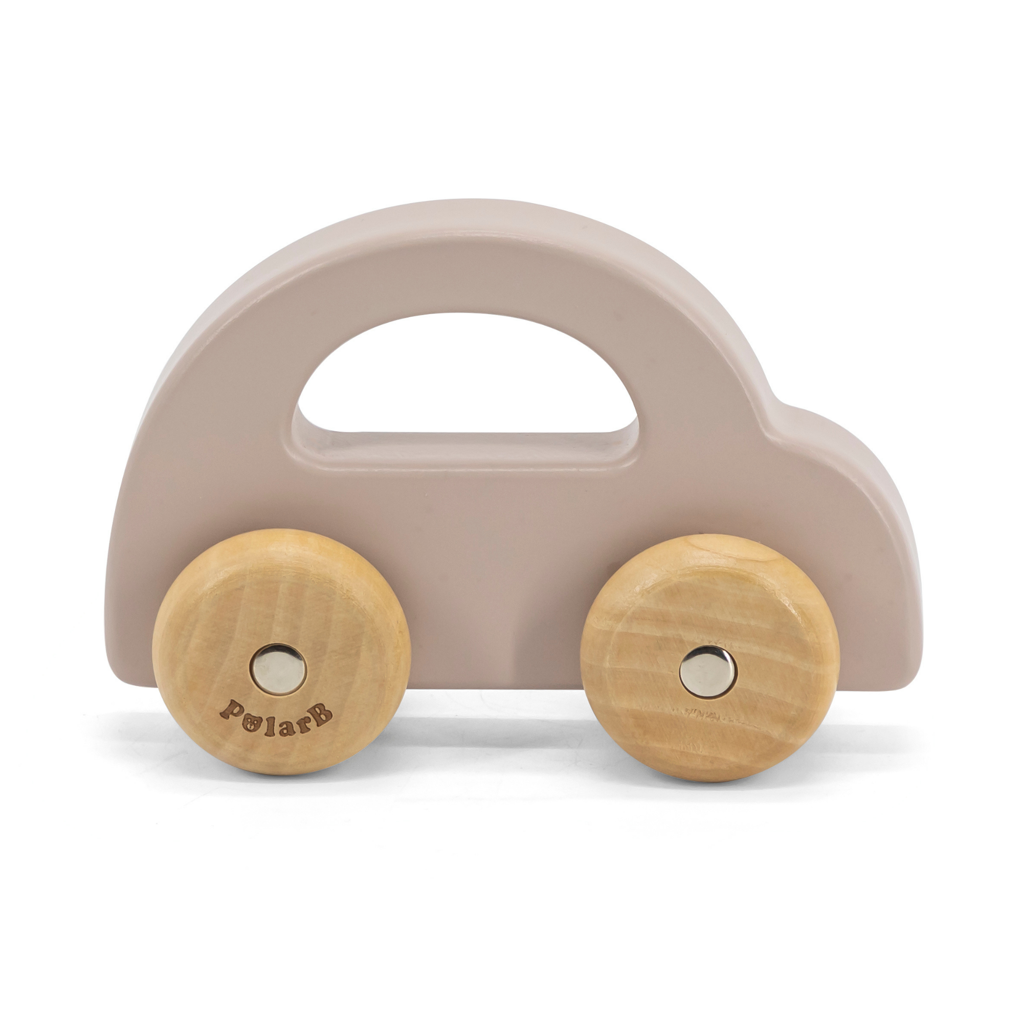PolarB Wooden Car Push and Pull Toy for Babies, Montessori-Inspired Natural Wood Vehicle with Smooth Wheels, Pastel Tones, Safe for 6 Months and Up, Brown