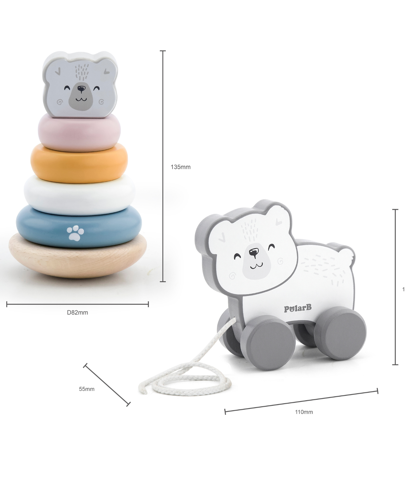 PolarB Colorful Wooden Tower Game with Dice, Family Stacking Game with 54 Beech Wood Blocks and 2 Dice, Educational Dexterity Game for Ages 3+