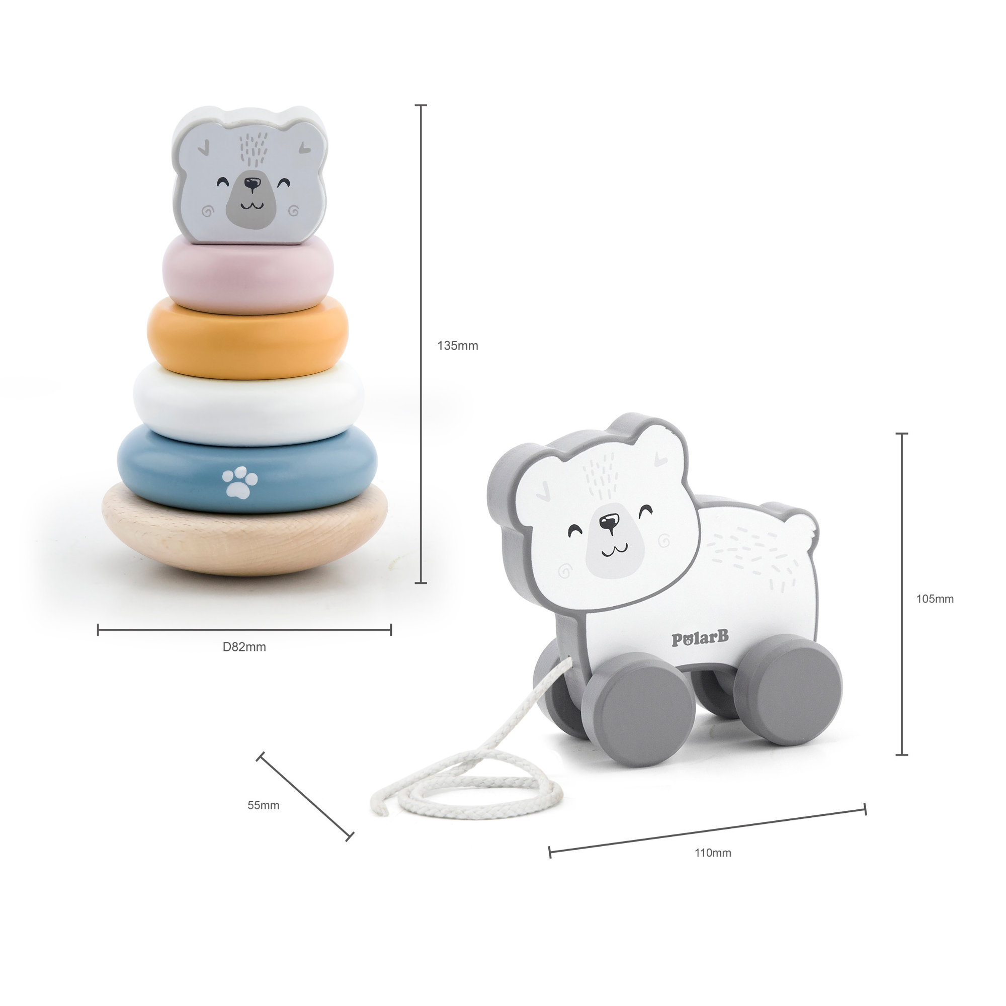 PolarB Colorful Wooden Tower Game with Dice, Family Stacking Game with 54 Beech Wood Blocks and 2 Dice, Educational Dexterity Game for Ages 3+