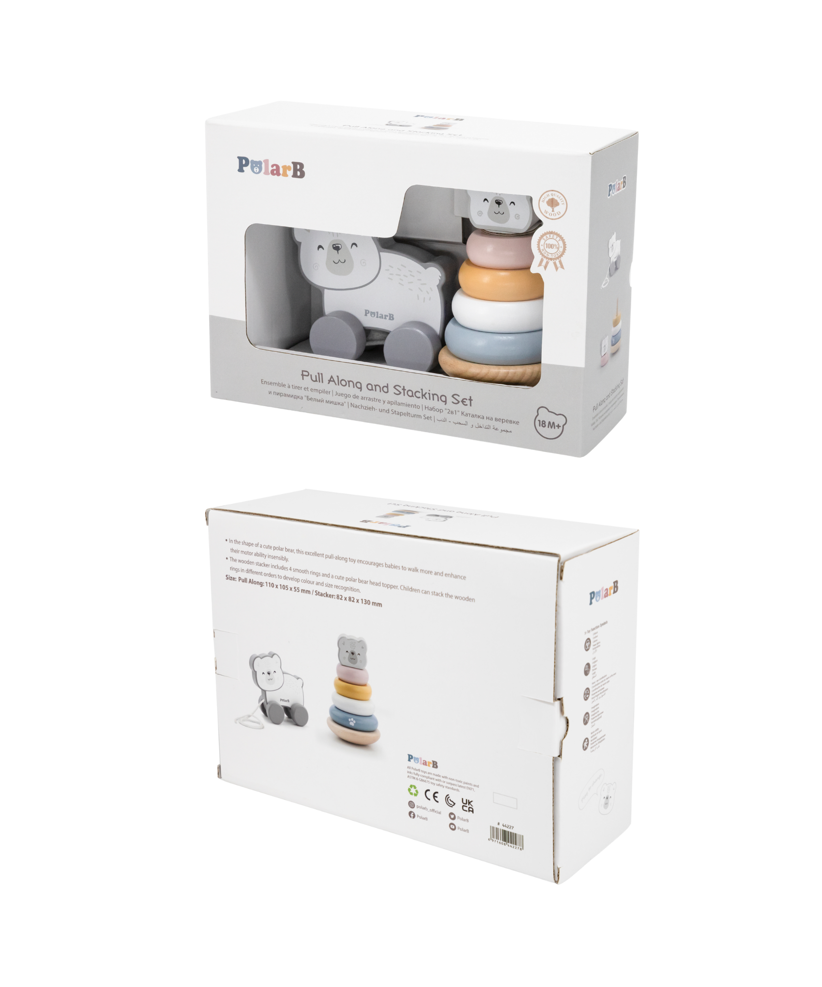 PolarB Colorful Wooden Tower Game with Dice, Family Stacking Game with 54 Beech Wood Blocks and 2 Dice, Educational Dexterity Game for Ages 3+