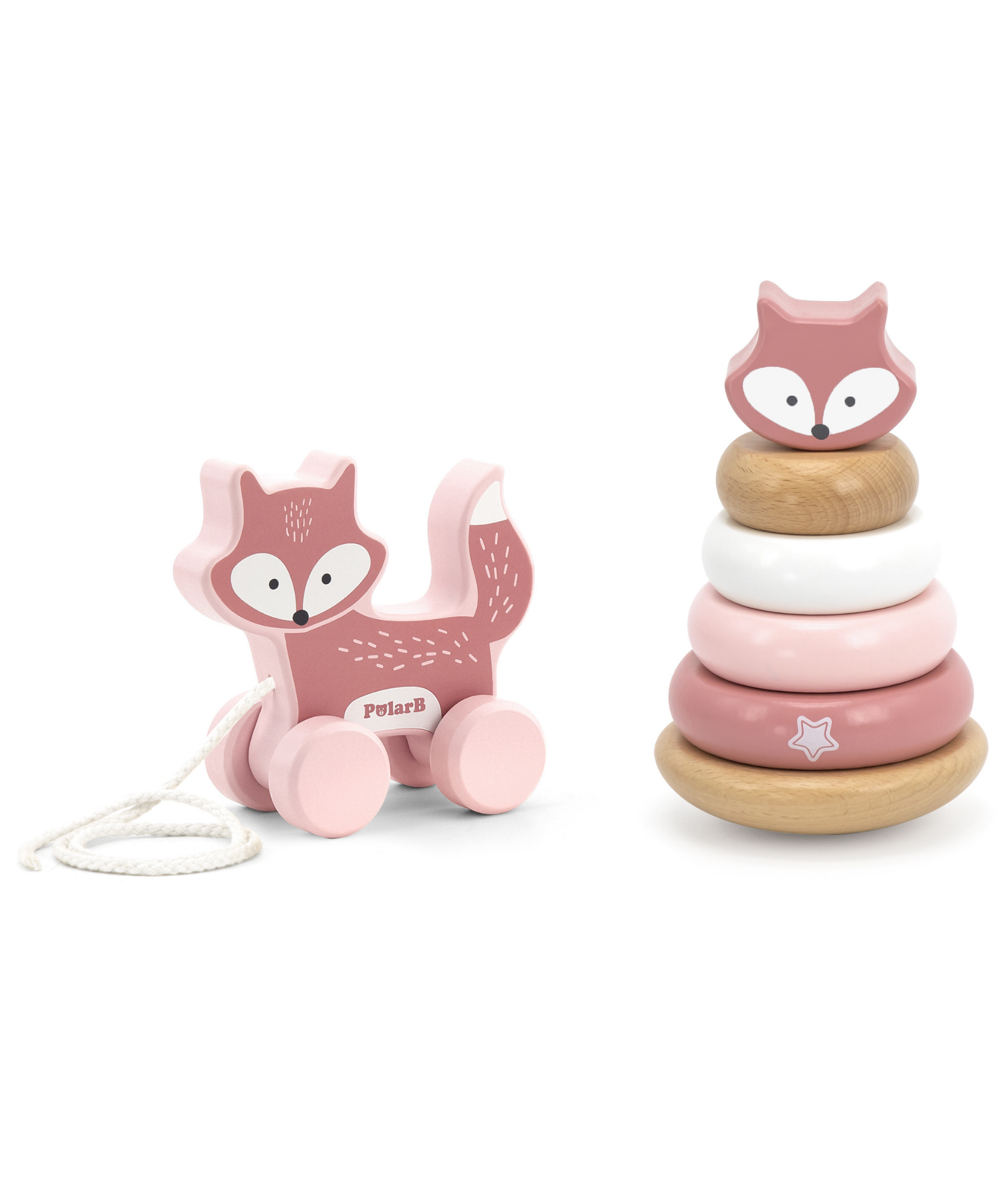 مجموعة ألعاب PolarB الخشبية على شكل ثعلب قابلة للسحب والتكديس، ألعاب تعليمية للأطفال الصغار للمشي والمهارات الحركية الدقيقة والتعرف على الألوان، للأعمار من 18 شهرًا فما فوق