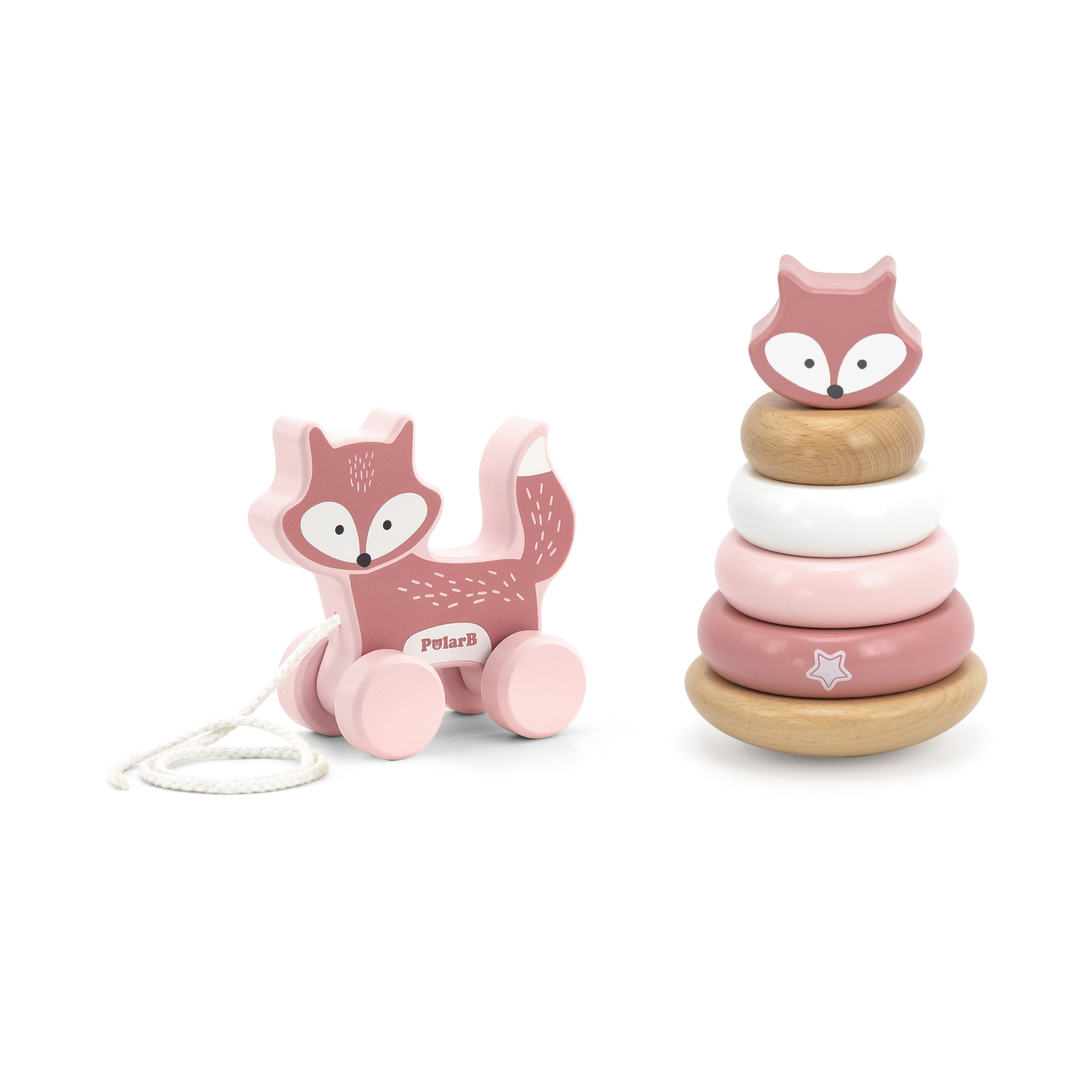 مجموعة ألعاب PolarB الخشبية على شكل ثعلب قابلة للسحب والتكديس، ألعاب تعليمية للأطفال الصغار للمشي والمهارات الحركية الدقيقة والتعرف على الألوان، للأعمار من 18 شهرًا فما فوق
