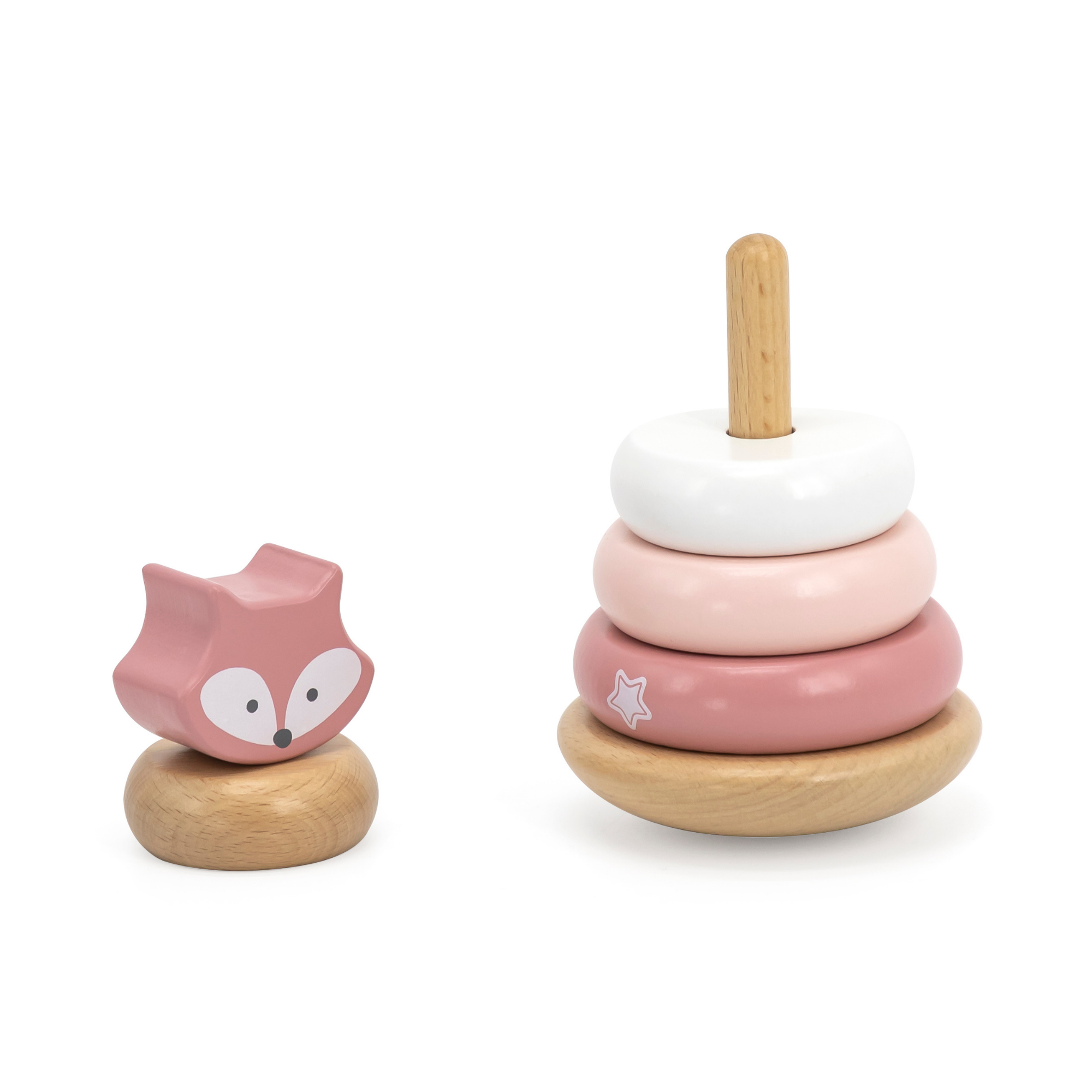 مجموعة ألعاب PolarB الخشبية على شكل ثعلب قابلة للسحب والتكديس، ألعاب تعليمية للأطفال الصغار للمشي والمهارات الحركية الدقيقة والتعرف على الألوان، للأعمار من 18 شهرًا فما فوق