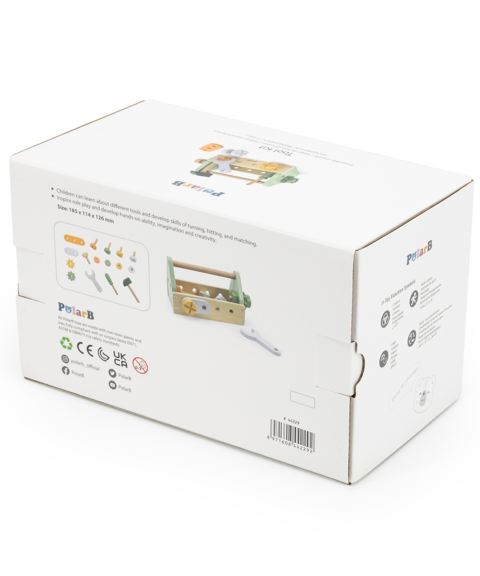 مجموعة صندوق أدوات خشبي من PolarB، مجموعة لعب الأدوار DIY مع مطرقة ومفتاح ربط ومفك براغي ومسامير وصواميل وتروس، لعبة تعليمية للأطفال الصغار، من سن 3 سنوات فما فوق