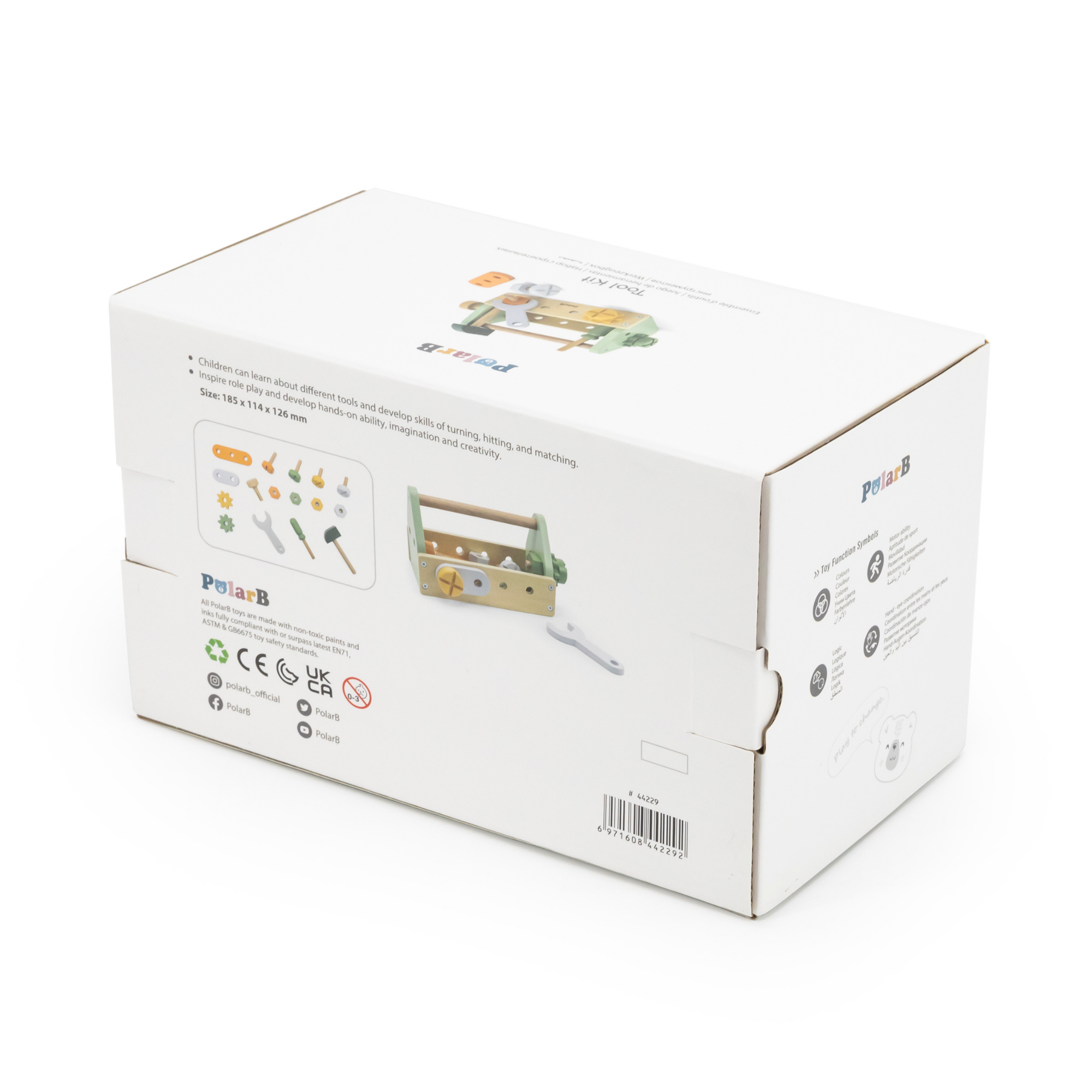 مجموعة صندوق أدوات خشبي من PolarB، مجموعة لعب الأدوار DIY مع مطرقة ومفتاح ربط ومفك براغي ومسامير وصواميل وتروس، لعبة تعليمية للأطفال الصغار، من سن 3 سنوات فما فوق