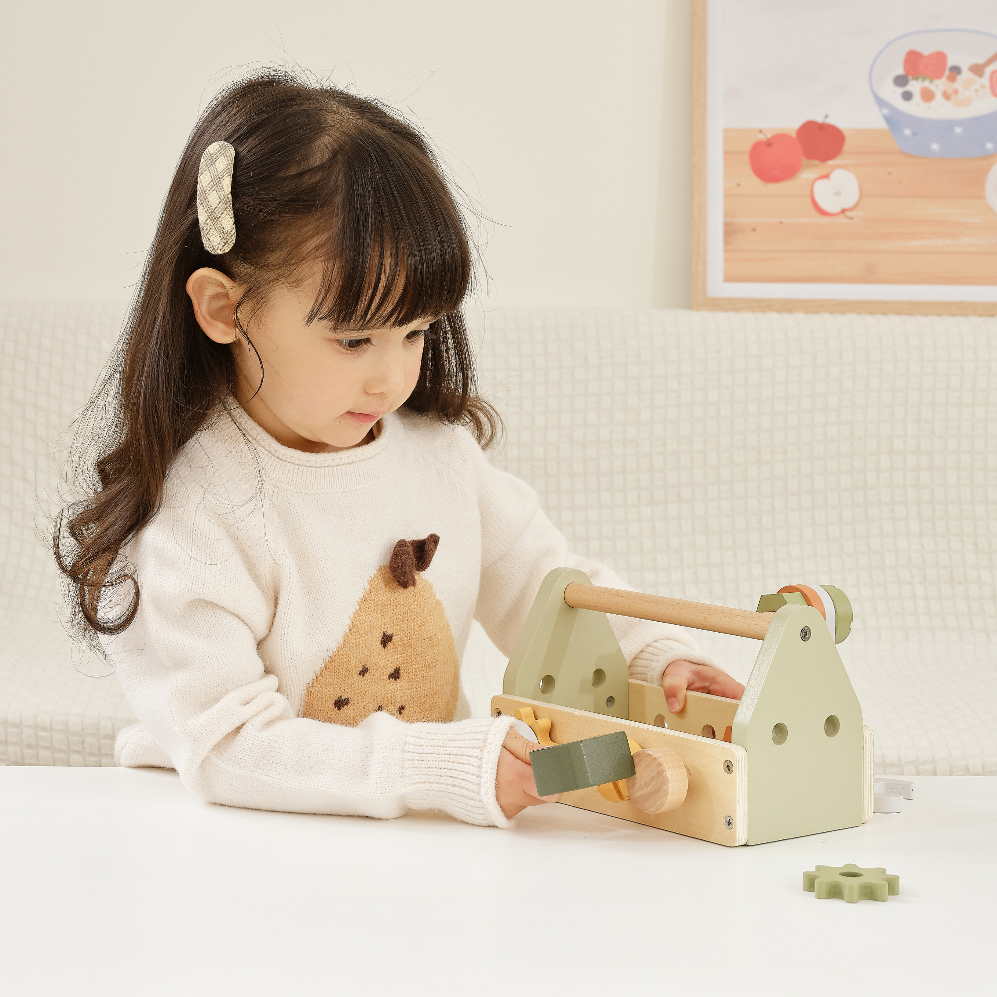 مجموعة صندوق أدوات خشبي من PolarB، مجموعة لعب الأدوار DIY مع مطرقة ومفتاح ربط ومفك براغي ومسامير وصواميل وتروس، لعبة تعليمية للأطفال الصغار، من سن 3 سنوات فما فوق