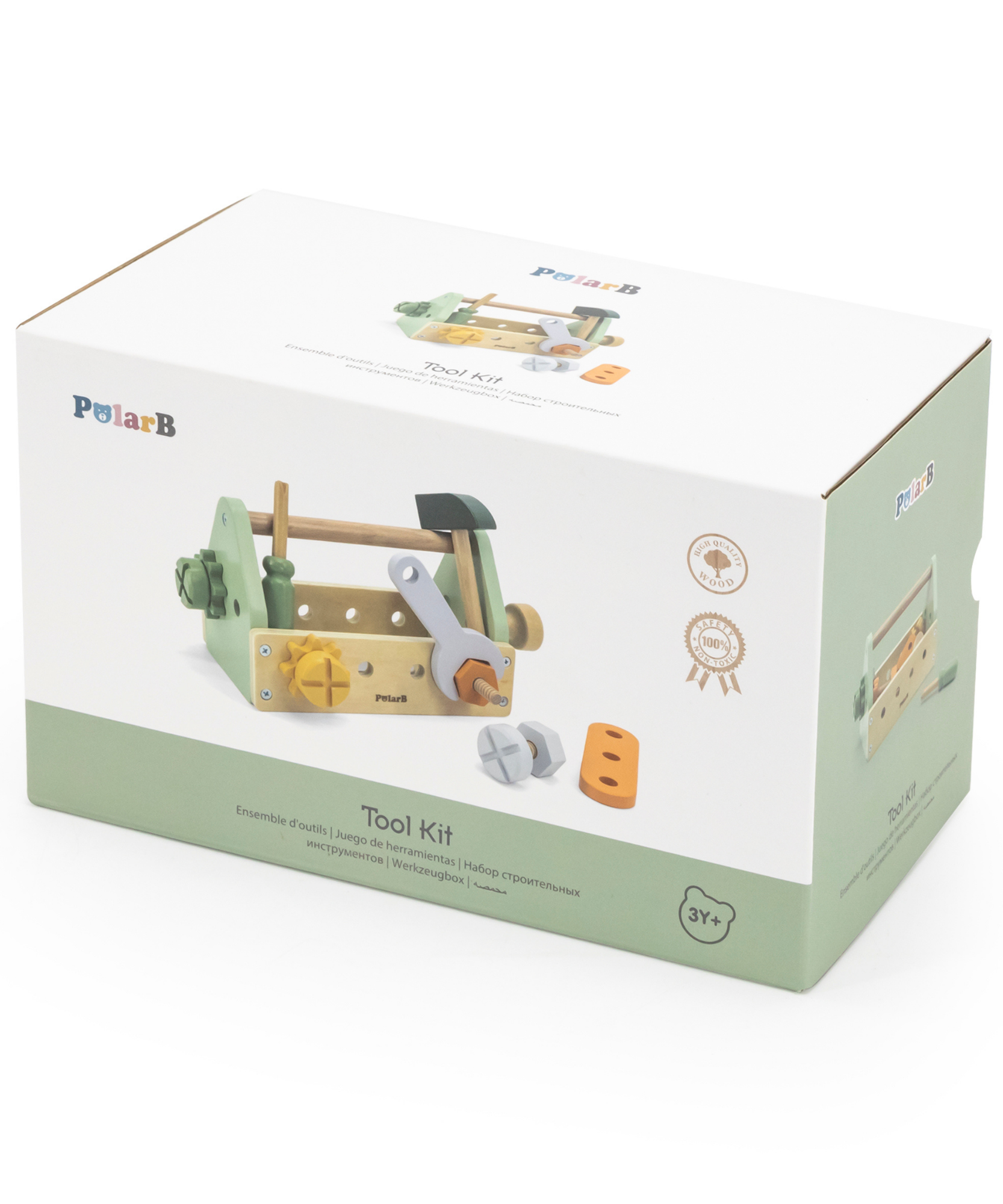 مجموعة صندوق أدوات خشبي من PolarB، مجموعة لعب الأدوار DIY مع مطرقة ومفتاح ربط ومفك براغي ومسامير وصواميل وتروس، لعبة تعليمية للأطفال الصغار، من سن 3 سنوات فما فوق