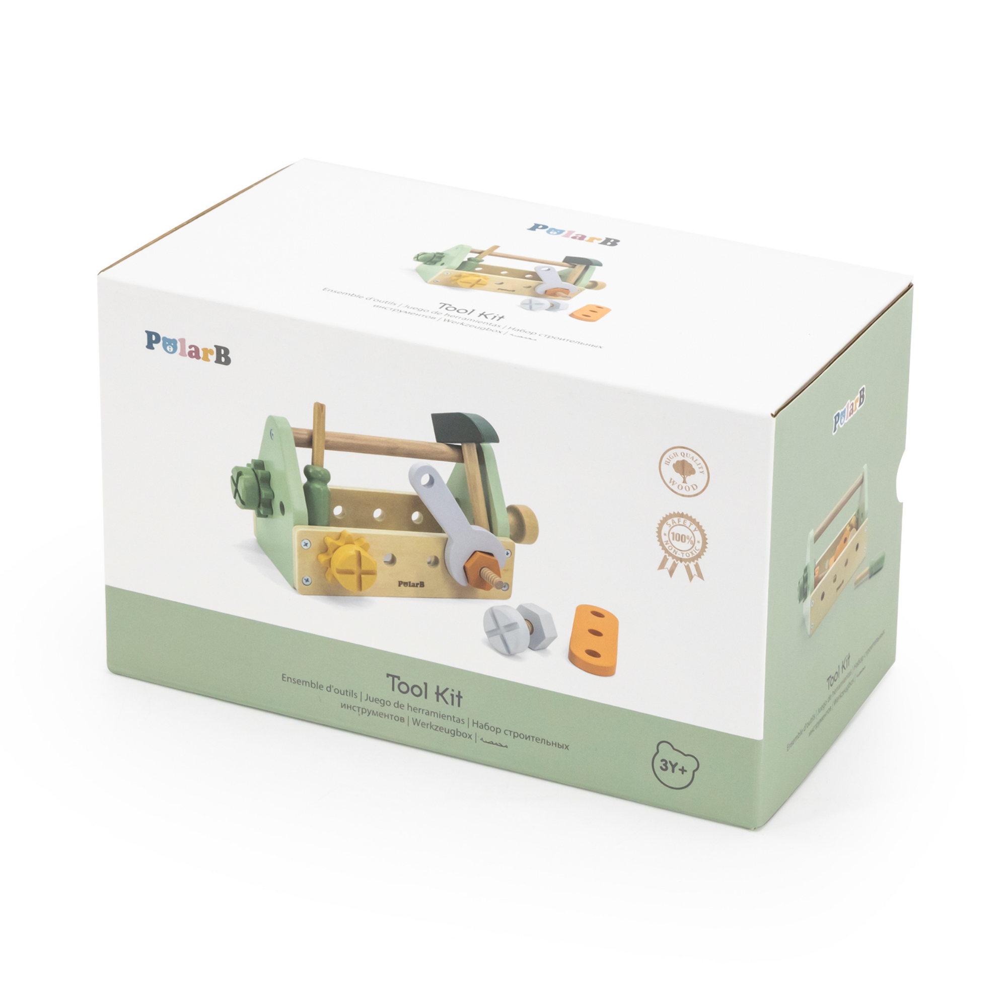 مجموعة صندوق أدوات خشبي من PolarB، مجموعة لعب الأدوار DIY مع مطرقة ومفتاح ربط ومفك براغي ومسامير وصواميل وتروس، لعبة تعليمية للأطفال الصغار، من سن 3 سنوات فما فوق
