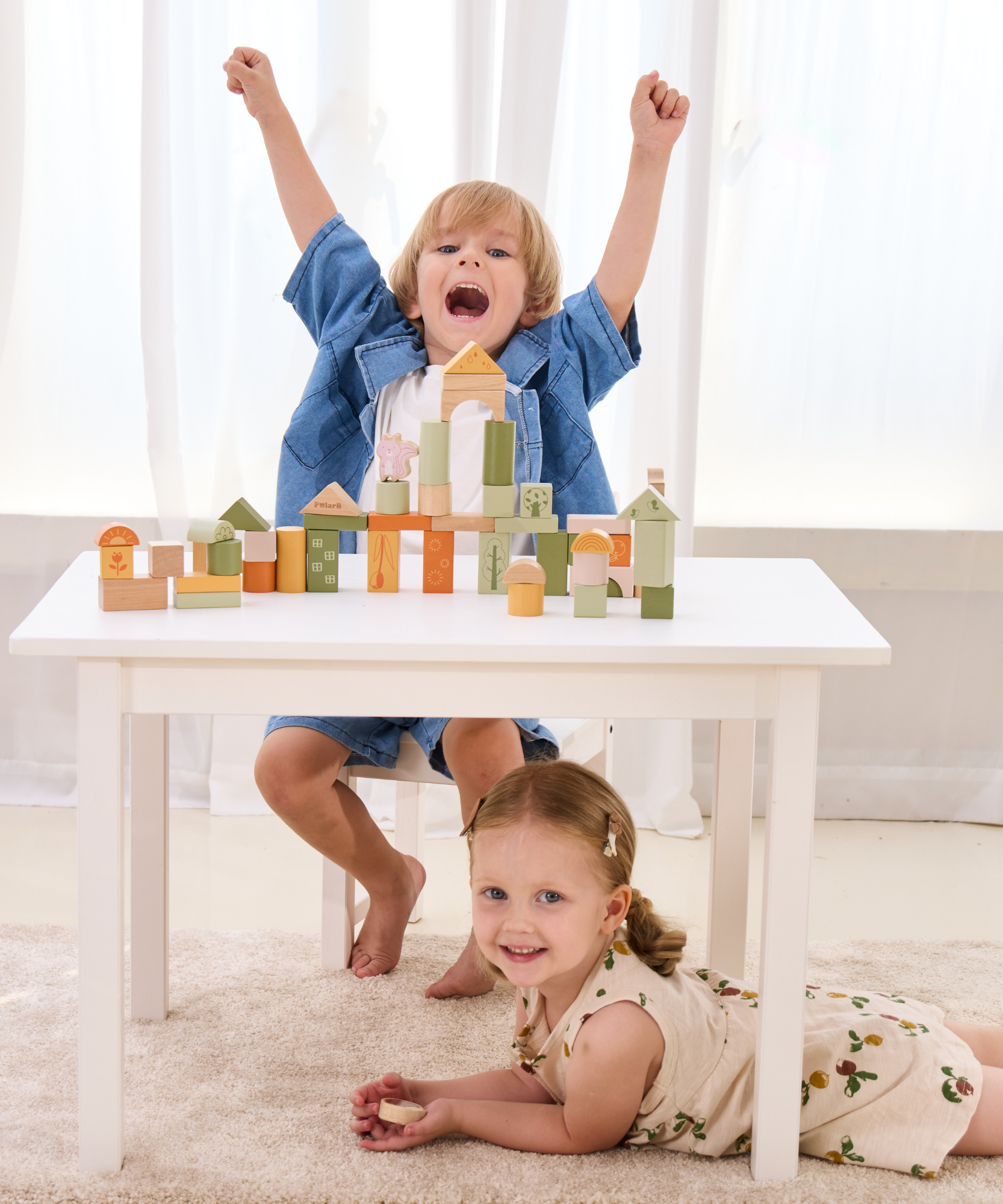 مجموعة مكعبات خشبية من PolarB، 50 قطعة، بتصميم غابة خضراء، لعبة بناء وتكديس صديقة للبيئة للأطفال الصغار، تتضمن حيوانات الغابة وأشكالها، لعبة تعليمية للأطفال من سن 12 شهرًا فما فوق