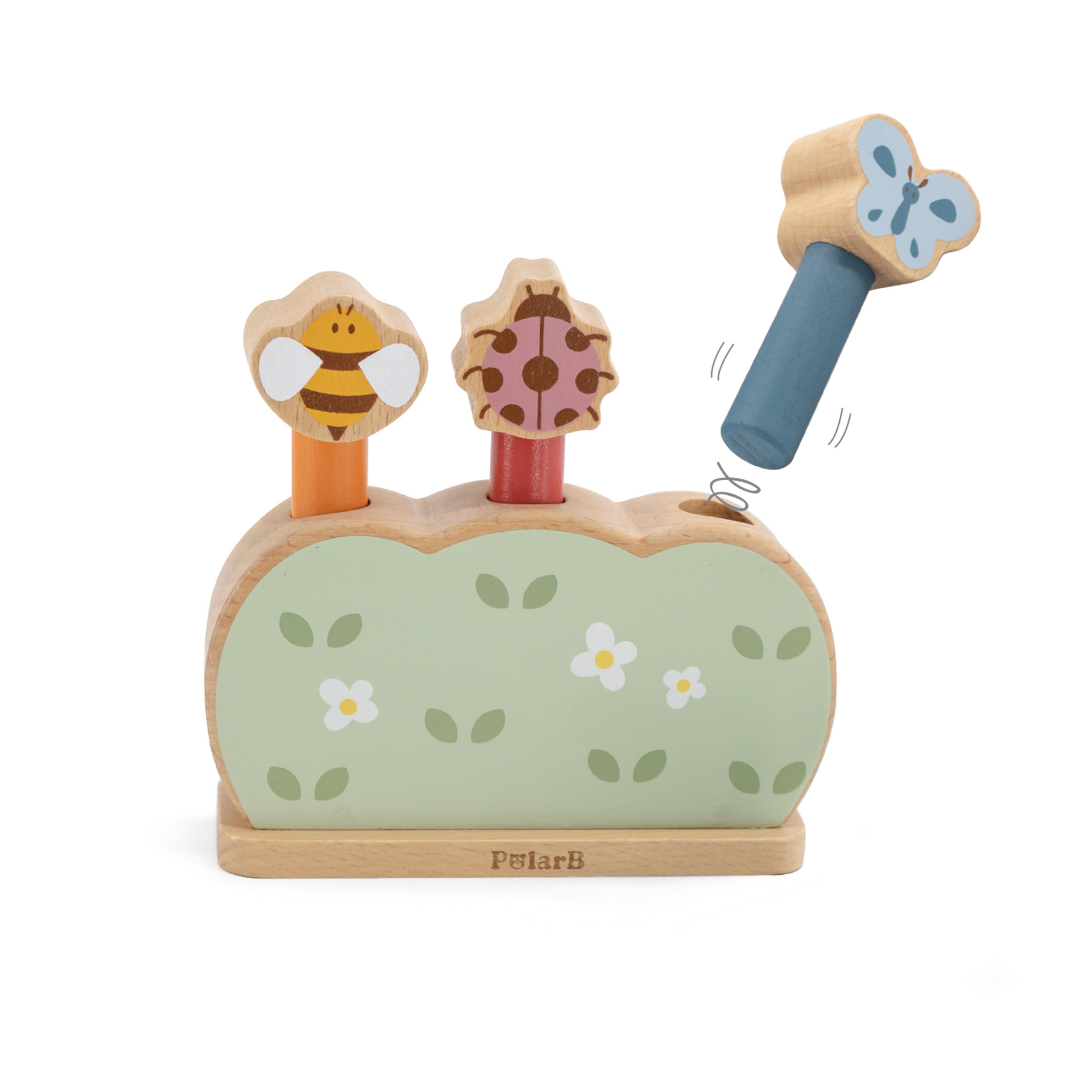 لعبة حديقة خشبية منبثقة من PolarB للأطفال الصغار، لعبة قفز على شكل حيوانات لتنمية المهارات الحركية الدقيقة، وتنسيق حركة اليد والعين، وتعلم السبب والنتيجة، مناسبة للأعمار من 18 شهرًا فما فوق