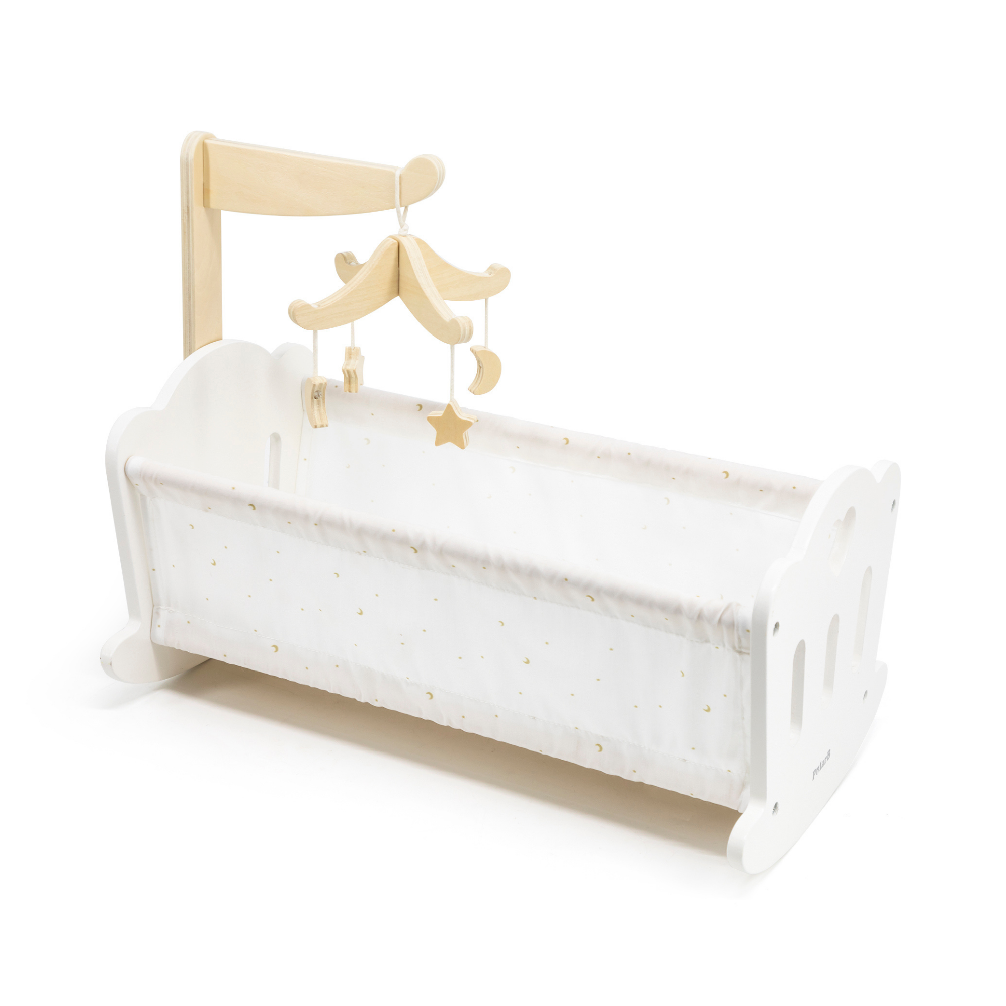 مهد الدمى الخشبي PolarB من خشب متين مع وسادة وبطانية وسرير متحرك، يناسب الدمى حتى 38 سم، للأعمار من 3 سنوات فما فوق