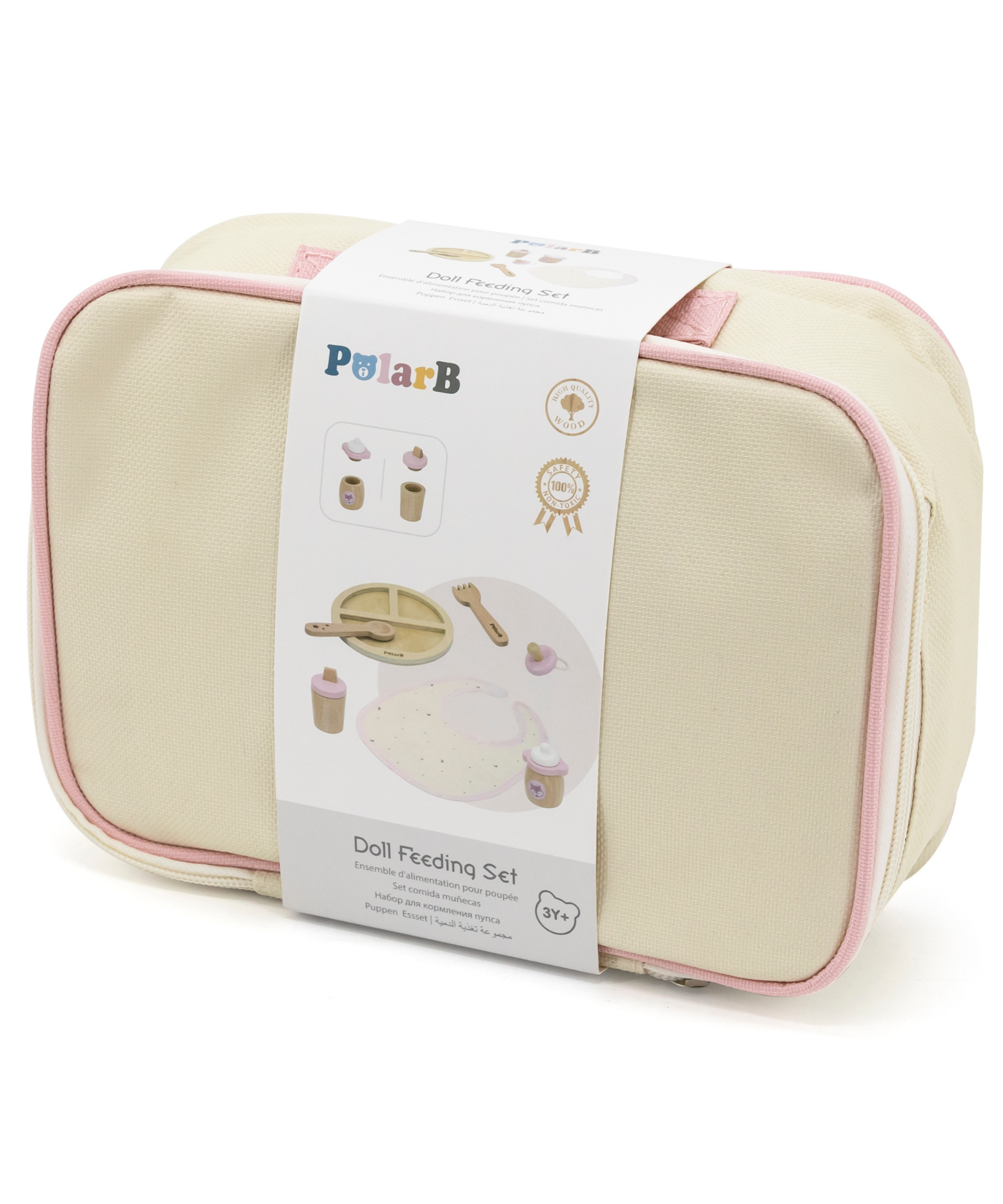 مجموعة تغذية الدمى الخشبية من PolarB للأطفال، مجموعة لعب تظاهري من 8 قطع مع حقيبة، تشجع على التعاطف واللعب الخيالي والمهارات الاجتماعية، للأعمار من 3 سنوات فما فوق