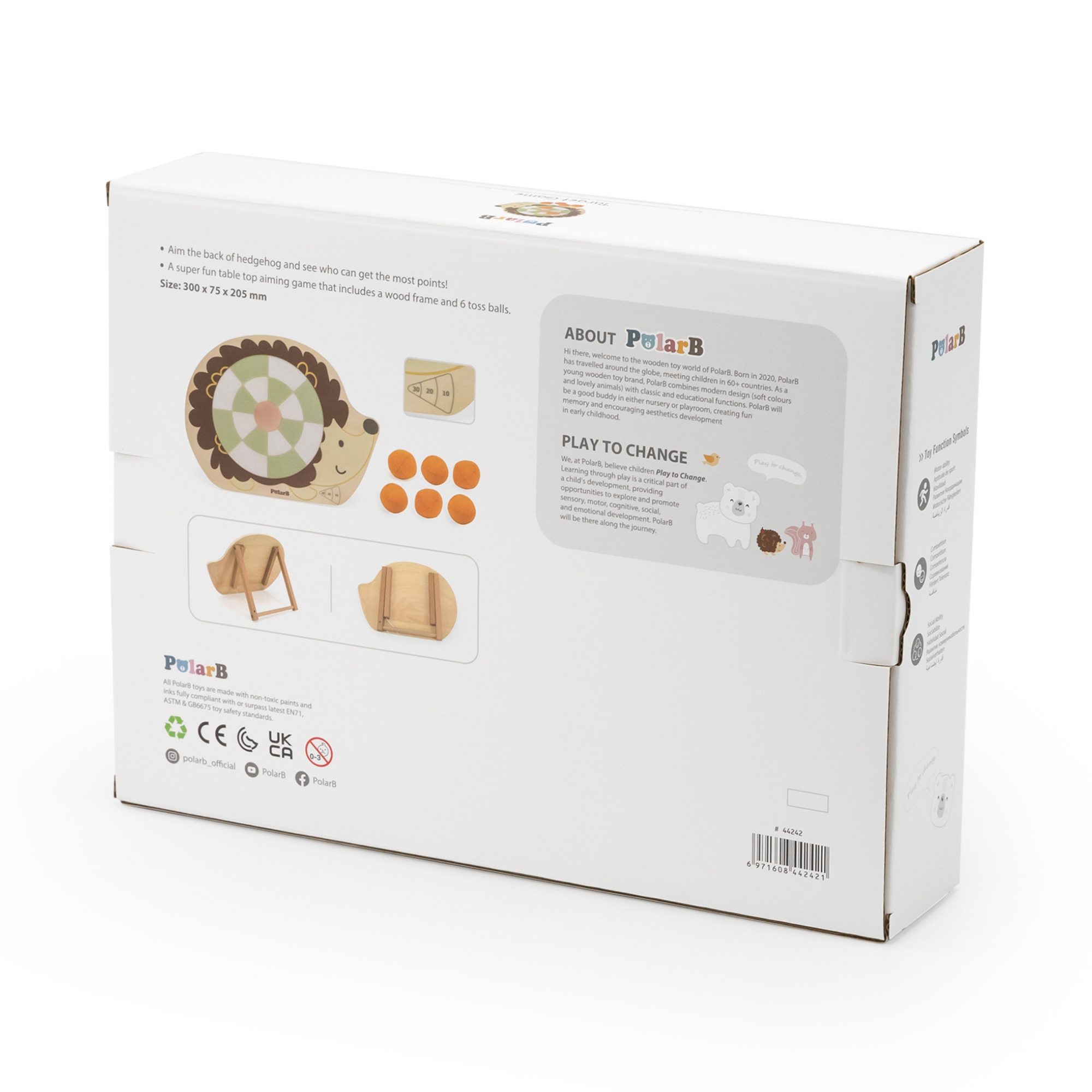 لعبة بولار بي الخشبية للأطفال، لعبة تصويب على شكل قنفذ مع 6 كرات رمي، تنمي التنسيق بين اليد والعين والمهارات الحركية، لعبة داخلية وخارجية للأعمار من 3 سنوات فما فوق