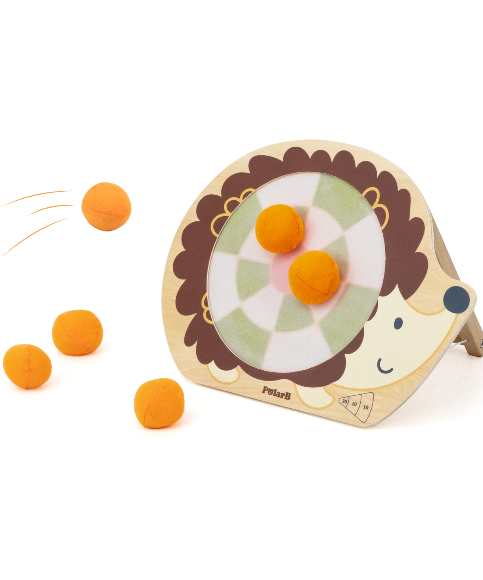 PolarB Wooden Target Game for Kids, Hedgehog Aiming Game with 6 Toss Balls, Develops Hand-Eye Coordination and Motor Skills, Indoor and Outdoor Toy for Ages 3+