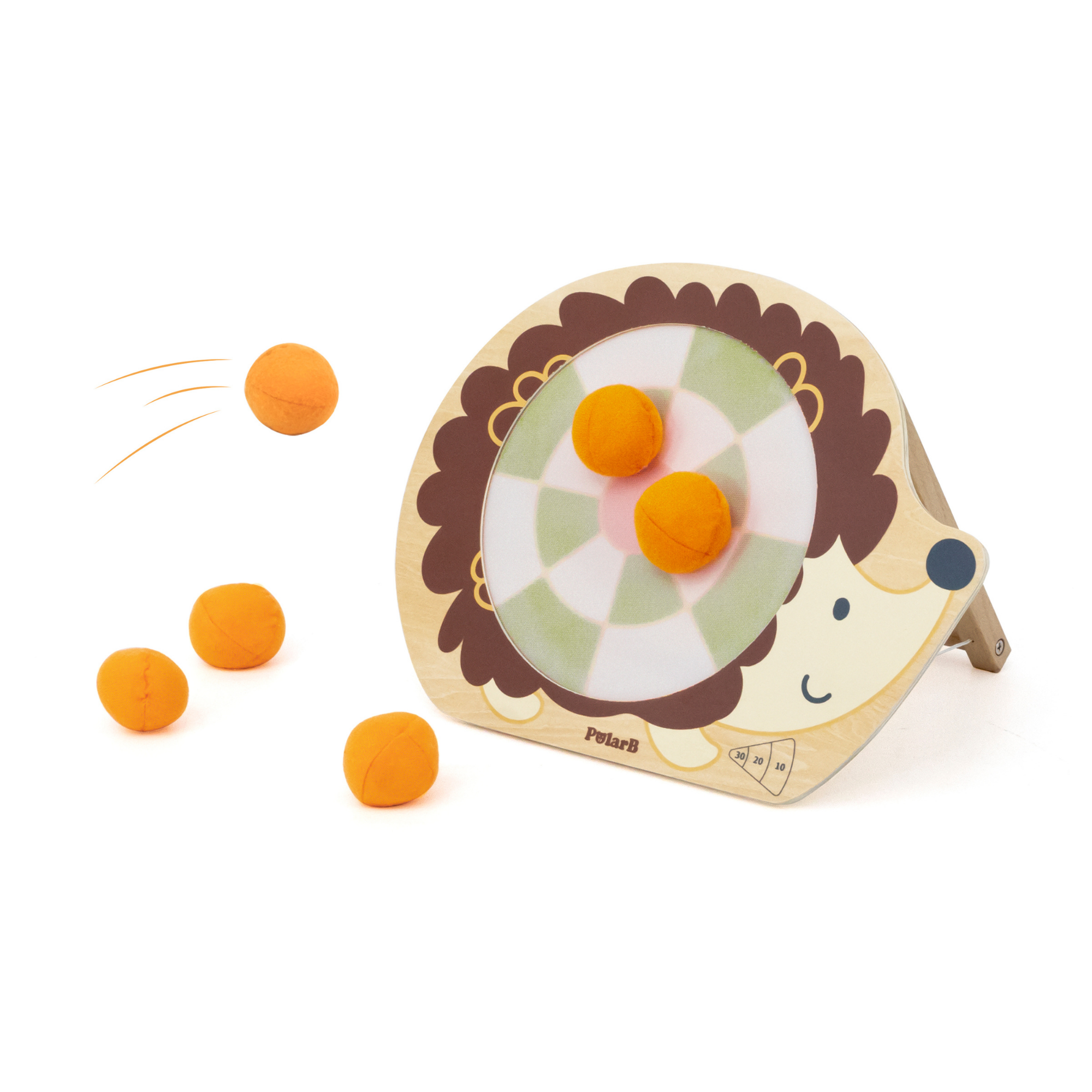 PolarB Wooden Target Game for Kids, Hedgehog Aiming Game with 6 Toss Balls, Develops Hand-Eye Coordination and Motor Skills, Indoor and Outdoor Toy for Ages 3+