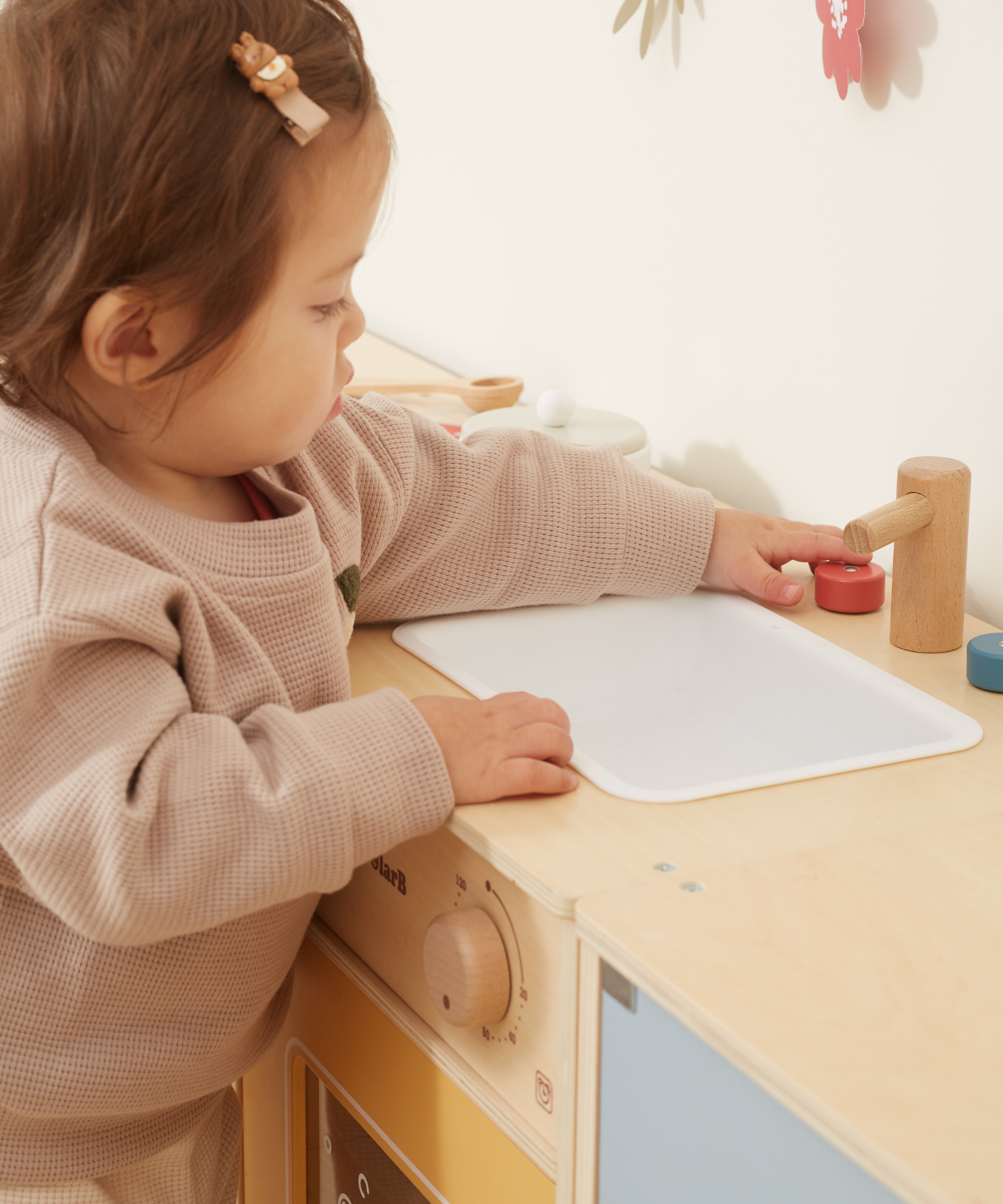 PolarB Wooden Kitchen Set for Toddlers with Fridge, Oven, Sink, and Washing Machine, Realistic Play Kitchen for Ages 18 Months and Up, Encourages Imaginative and Social Play