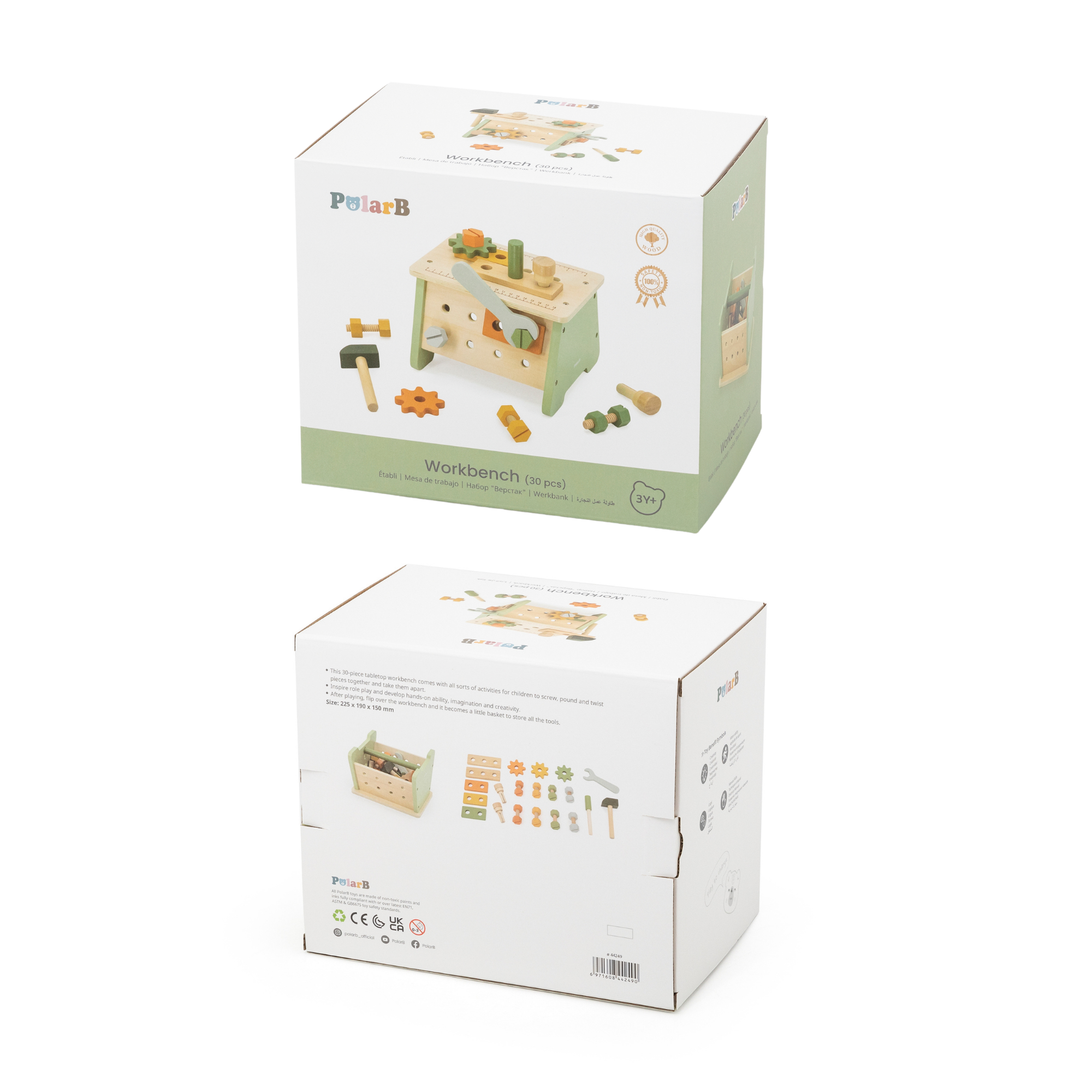 مجموعة أدوات ومنضدة عمل خشبية 2 في 1 من PolarB للأطفال، مجموعة ألعاب بناء DIY مكونة من 30 قطعة مع سلة تخزين، تعزز الخيال والمهارات الحركية الدقيقة والتعلم في مجالات العلوم والتكنولوجيا والهندسة والرياضيات، للأعمار من 3 سنوات فما فوق