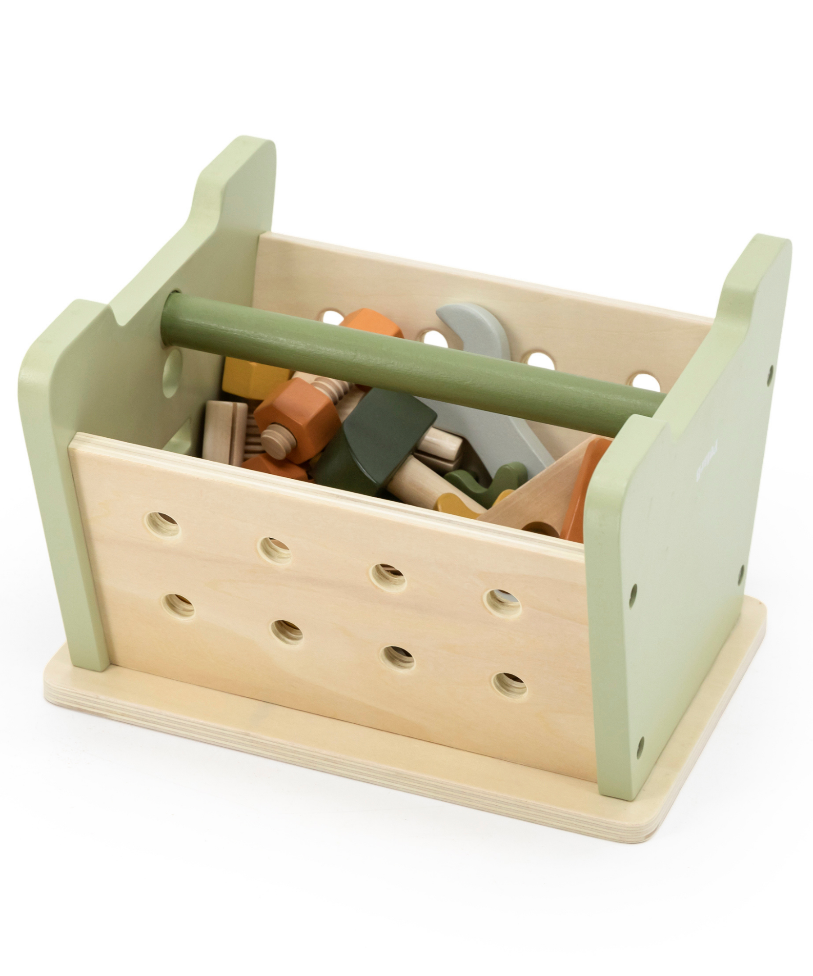 PolarB 2-in-1 Wooden Workbench and Tool Set for Kids, 30-Piece DIY Construction Play Set with Storage Basket, Promotes Imagination, Fine Motor Skills and STEM Learning, Ages 3+