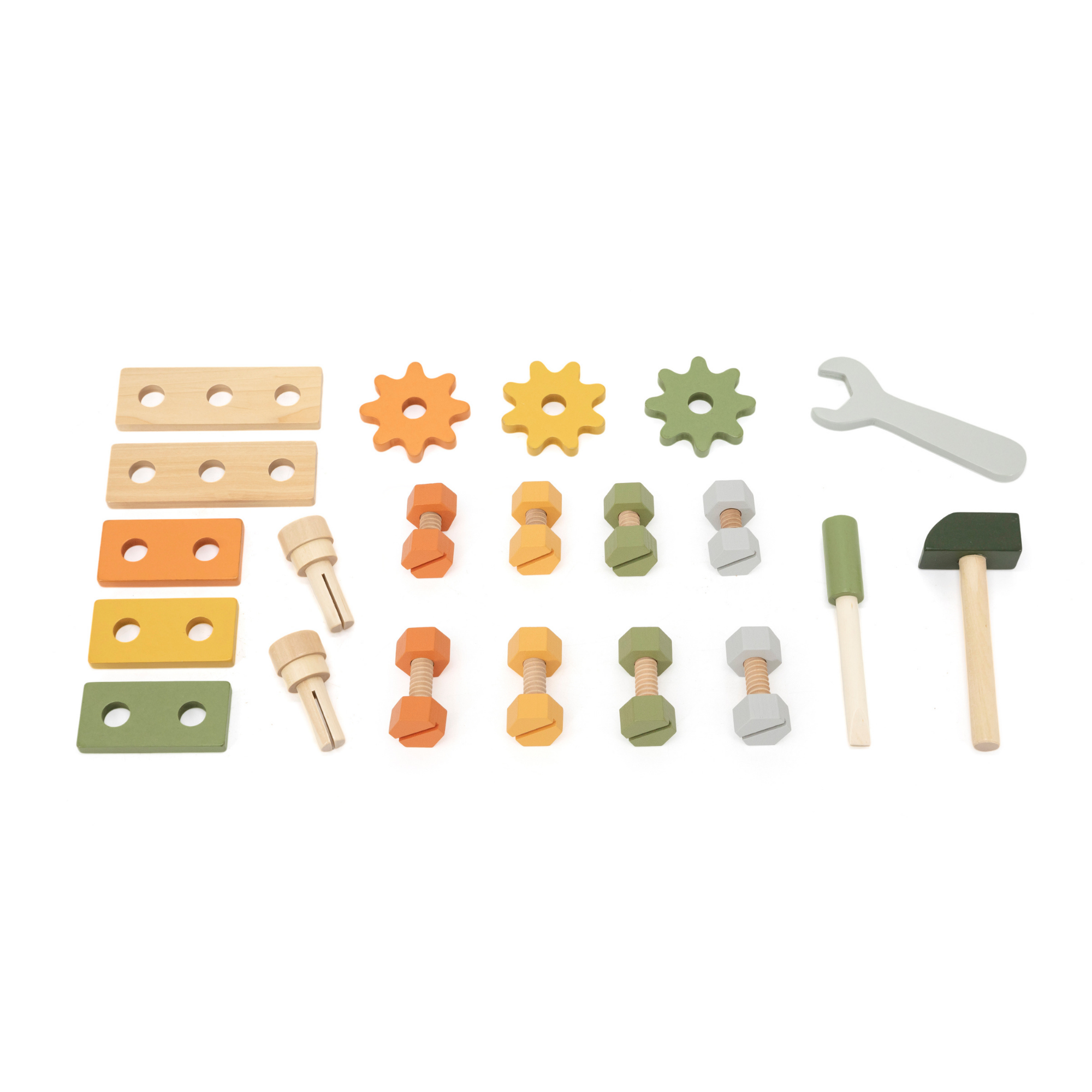 PolarB 2-in-1 Wooden Workbench and Tool Set for Kids, 30-Piece DIY Construction Play Set with Storage Basket, Promotes Imagination, Fine Motor Skills and STEM Learning, Ages 3+