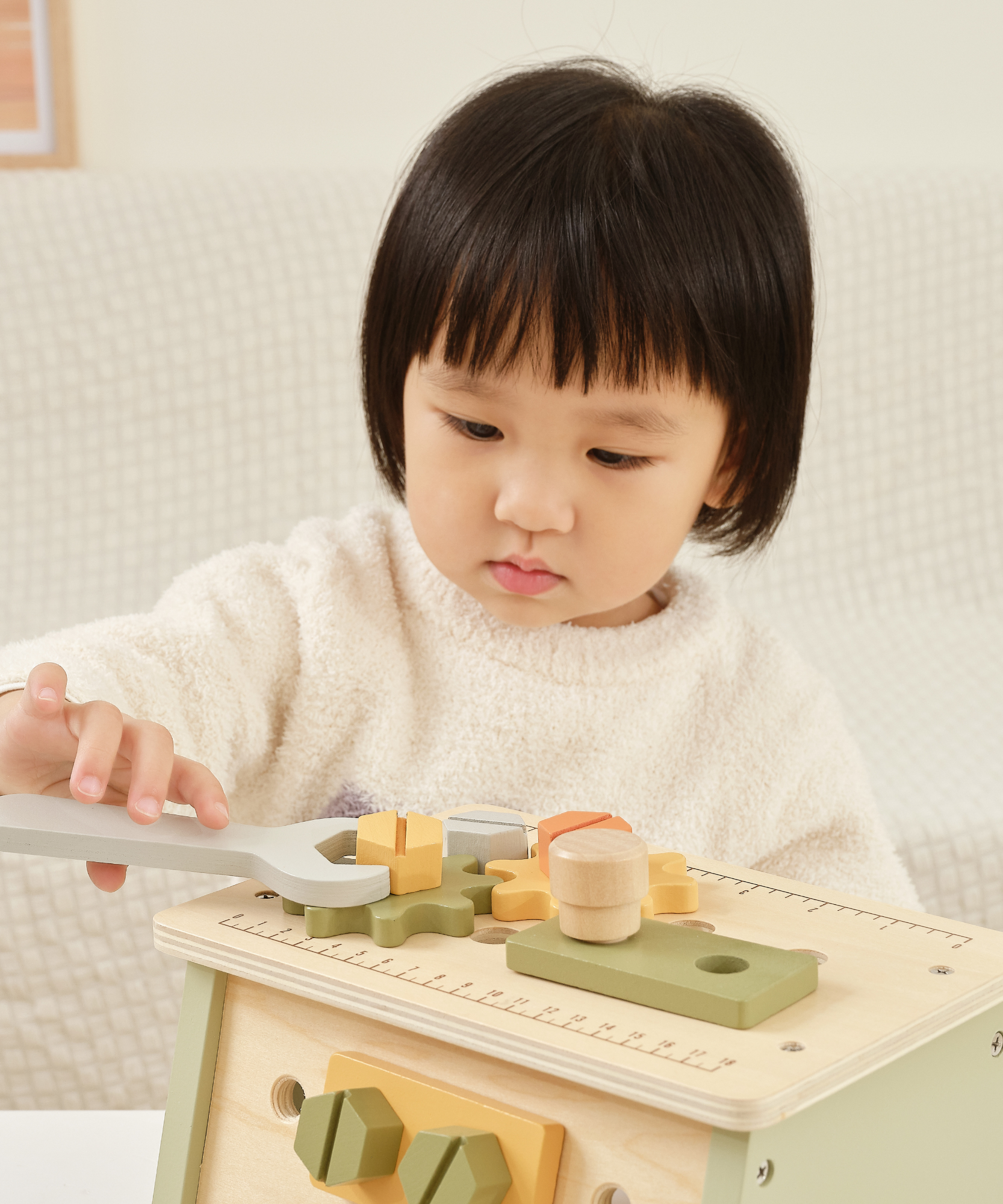 PolarB 2-in-1 Wooden Workbench and Tool Set for Kids, 30-Piece DIY Construction Play Set with Storage Basket, Promotes Imagination, Fine Motor Skills and STEM Learning, Ages 3+