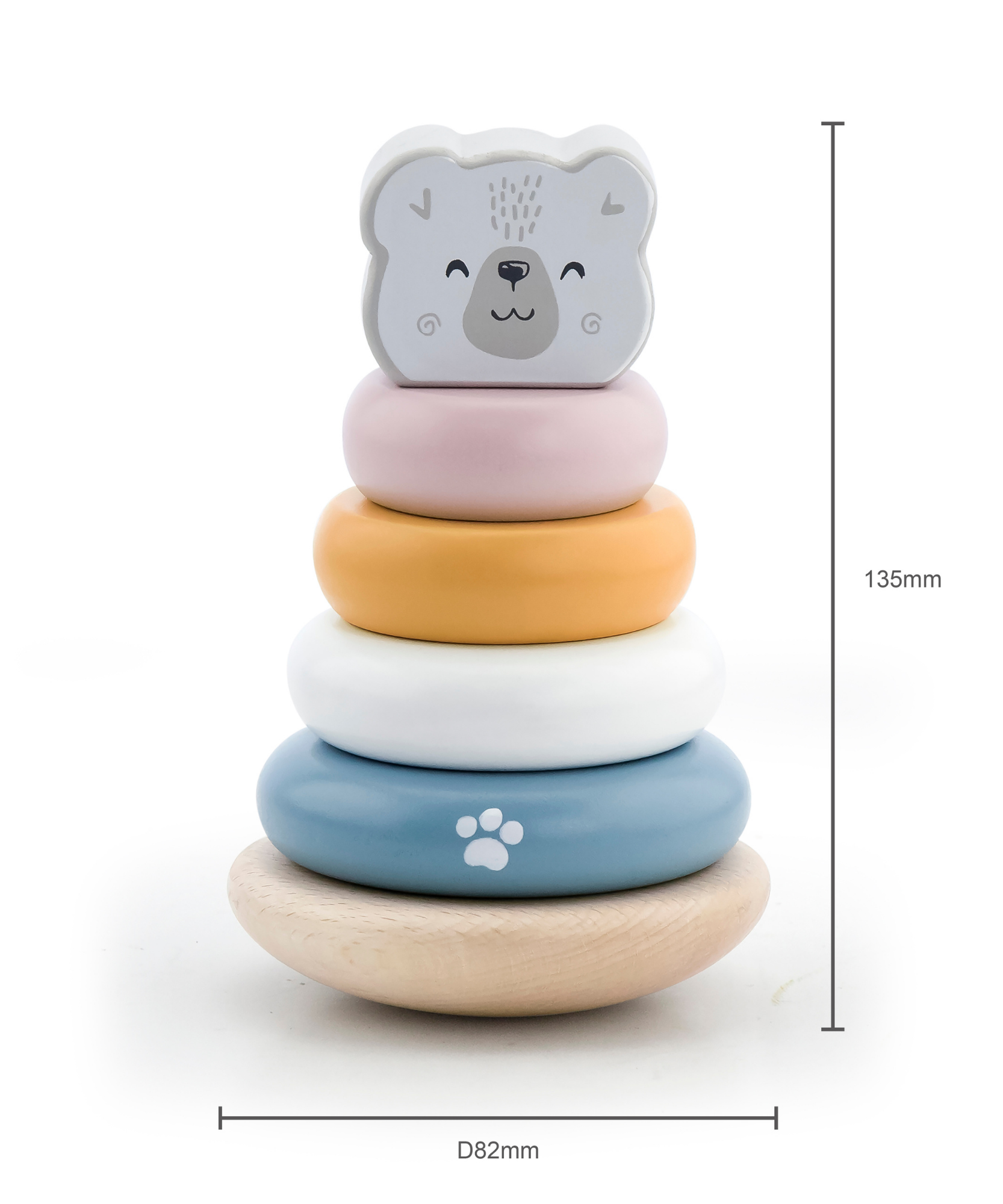 PolarB Wooden Polar Bear Stacker and Pounding Bench Set, Fine Motor Skill Toy for Toddlers, Color Recognition and Hand-Eye Coordination, Ages 24 Months+