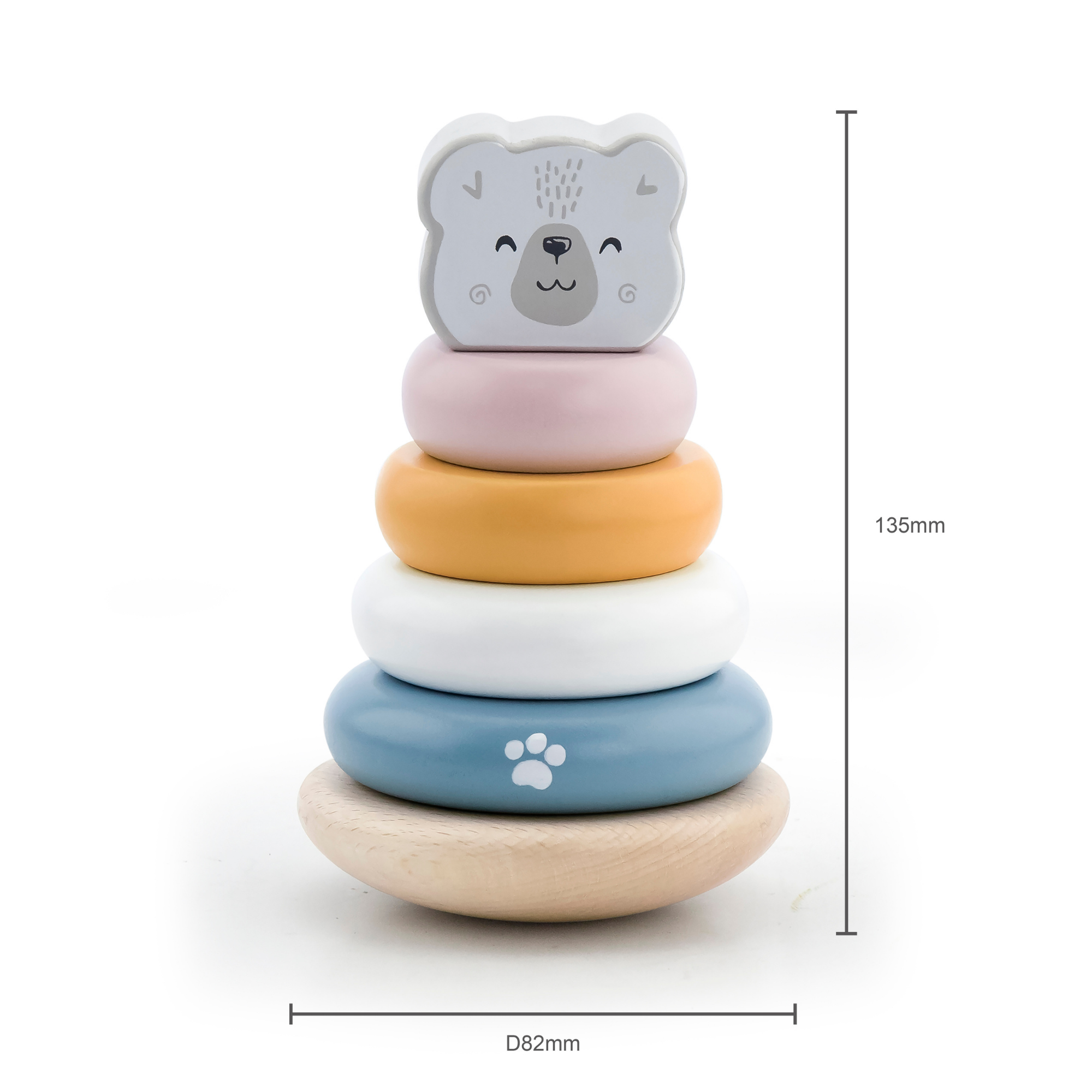 PolarB Wooden Polar Bear Stacker and Pounding Bench Set, Fine Motor Skill Toy for Toddlers, Color Recognition and Hand-Eye Coordination, Ages 24 Months+