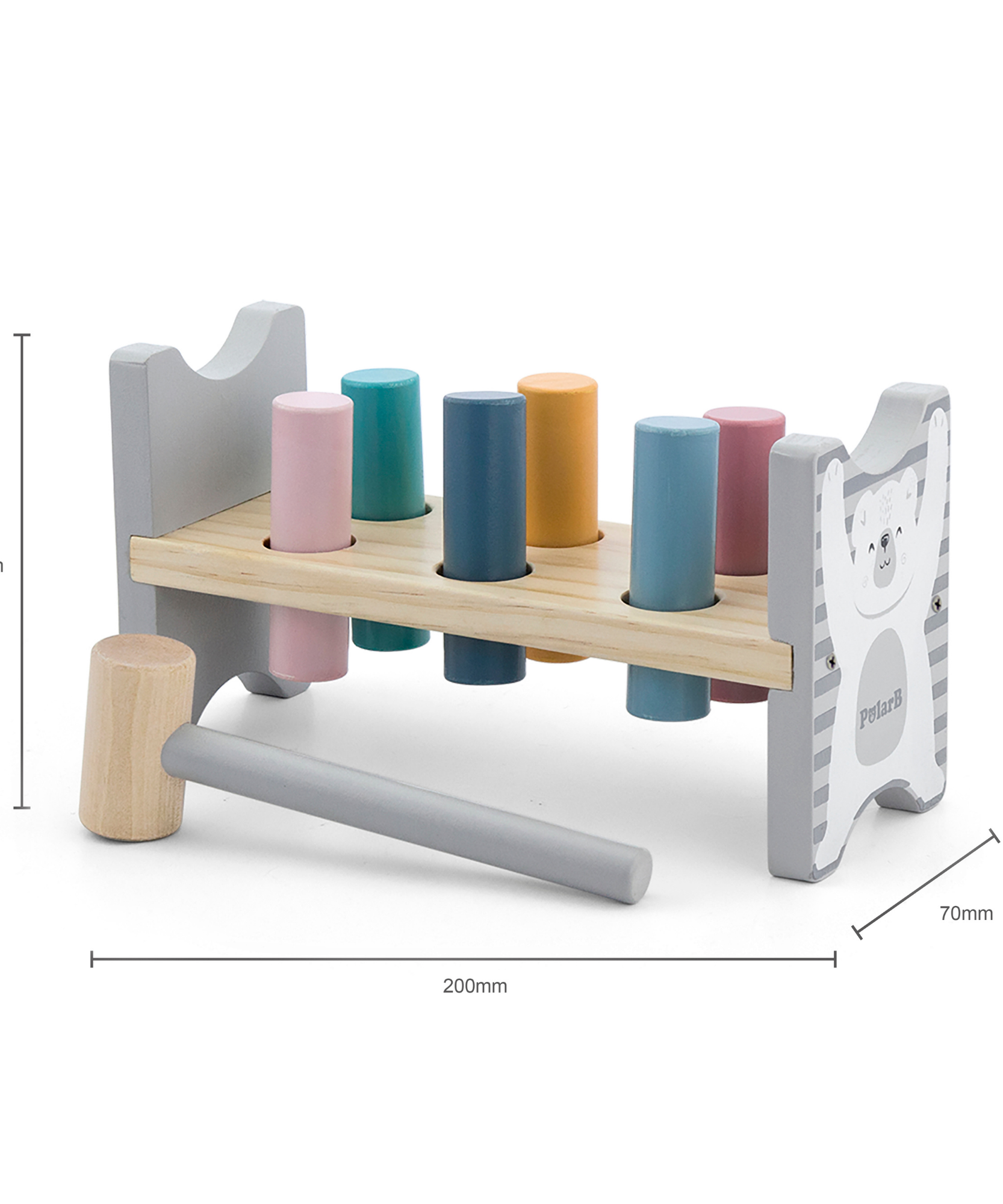 PolarB Wooden Polar Bear Stacker and Pounding Bench Set, Fine Motor Skill Toy for Toddlers, Color Recognition and Hand-Eye Coordination, Ages 24 Months+